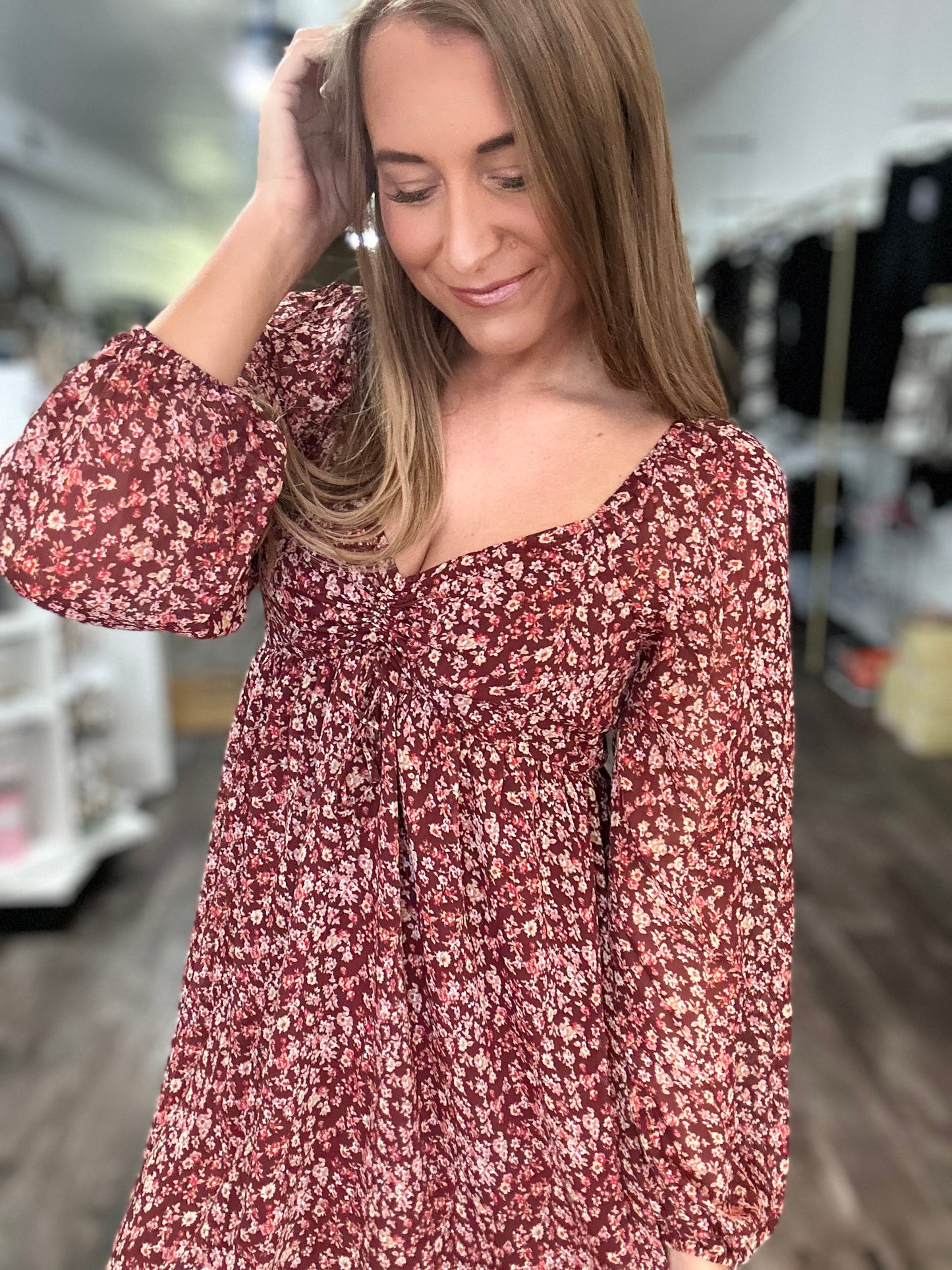 Twirl Me Around Floral Dress - Burgundy