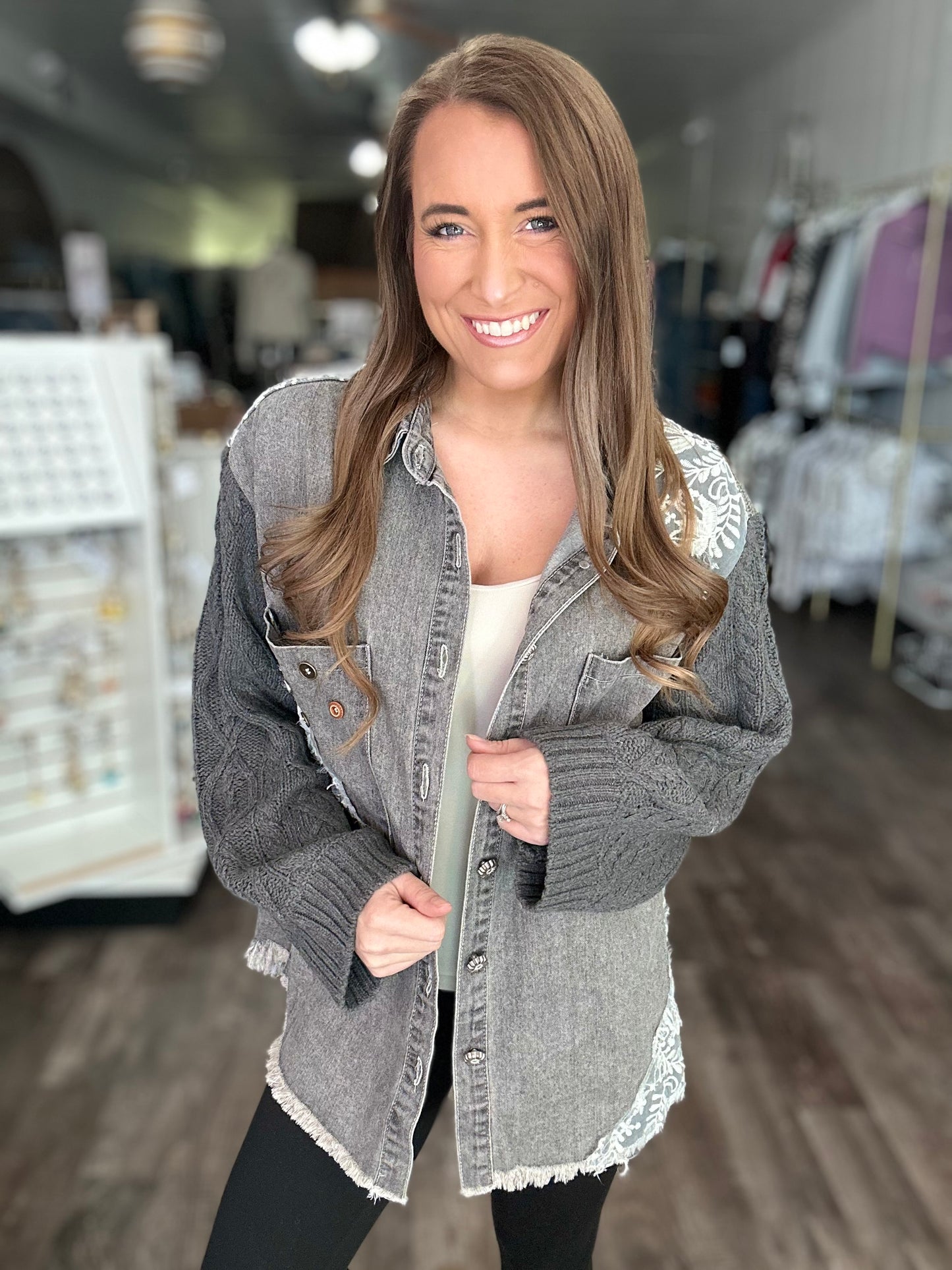 All My Love Sweater Sleeve Shacket (Charcoal)