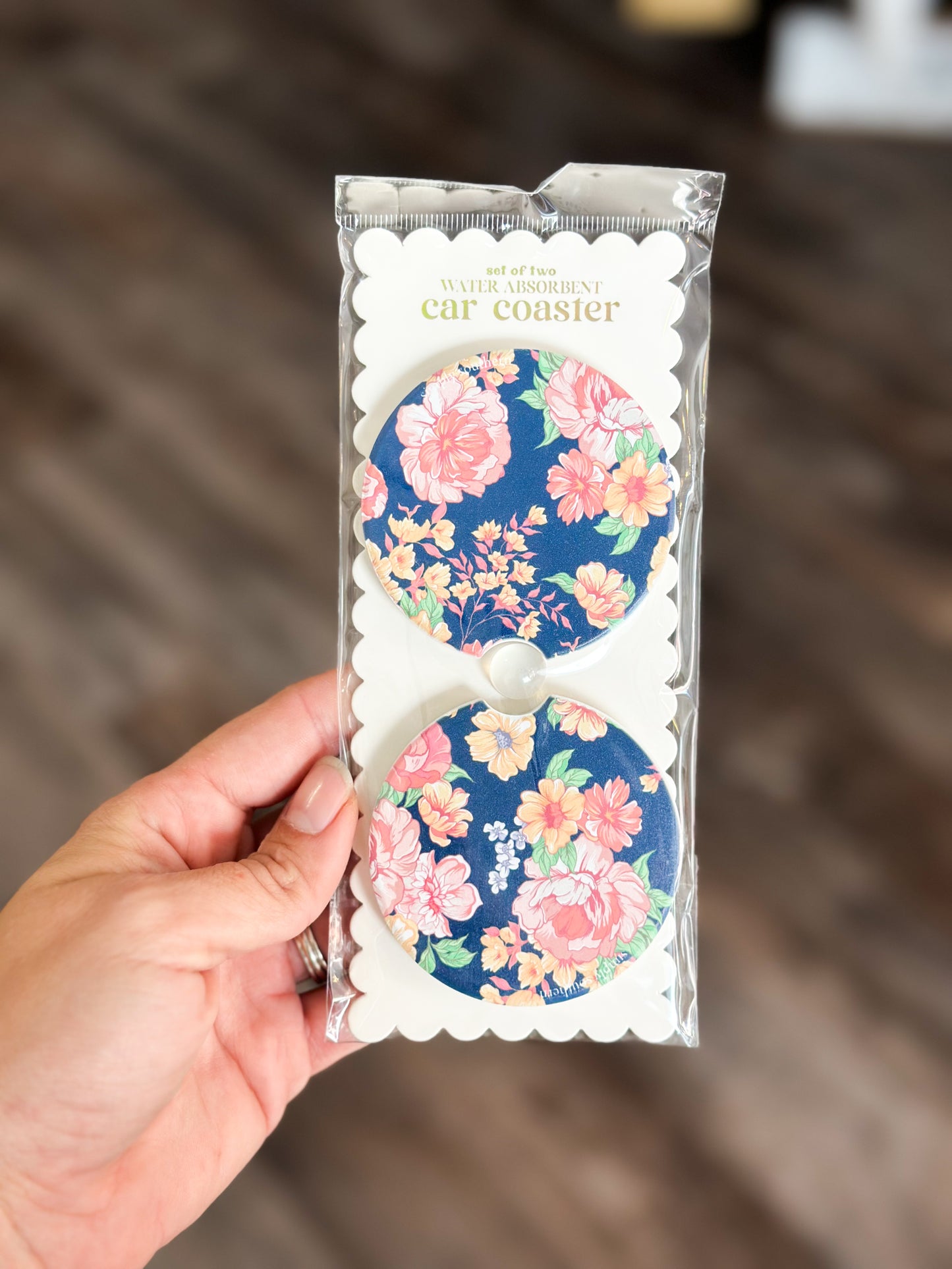 Navy Floral Stone Coaster Set