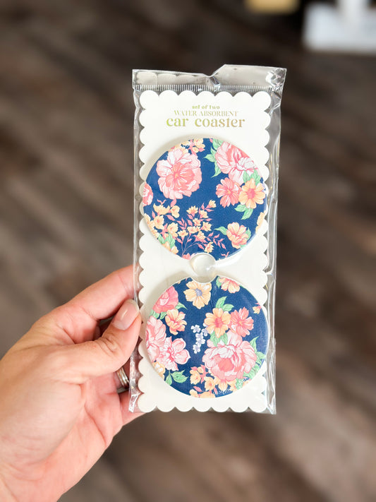 Navy Floral Stone Coaster Set