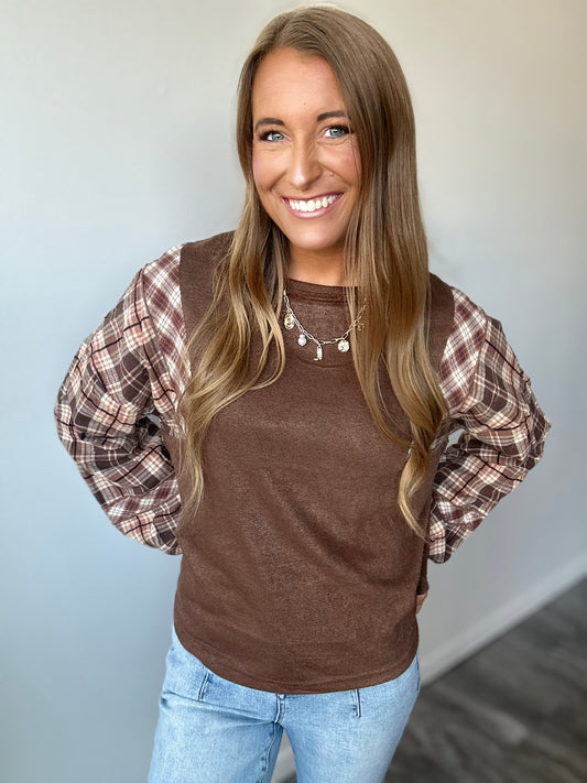Need You More Plaid Top (Brown)