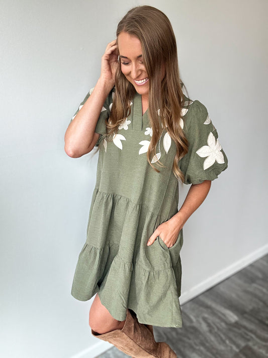 Only in Capri Embroidered Olive Dress