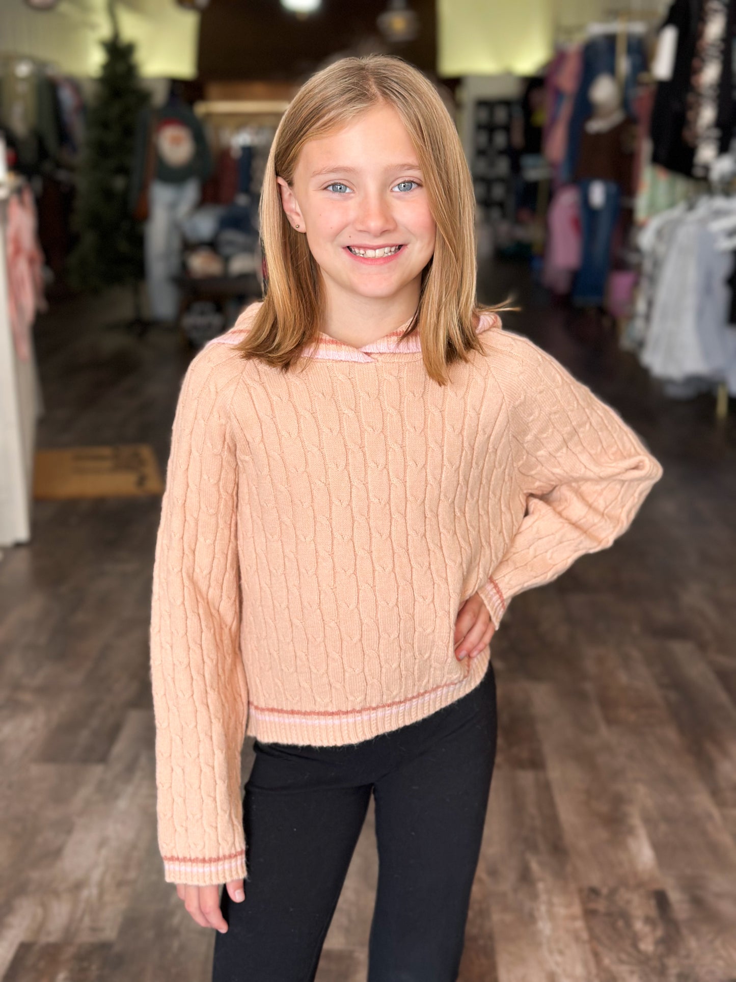 Gracie Cable Knit Hooded Sweater (TWEEN)