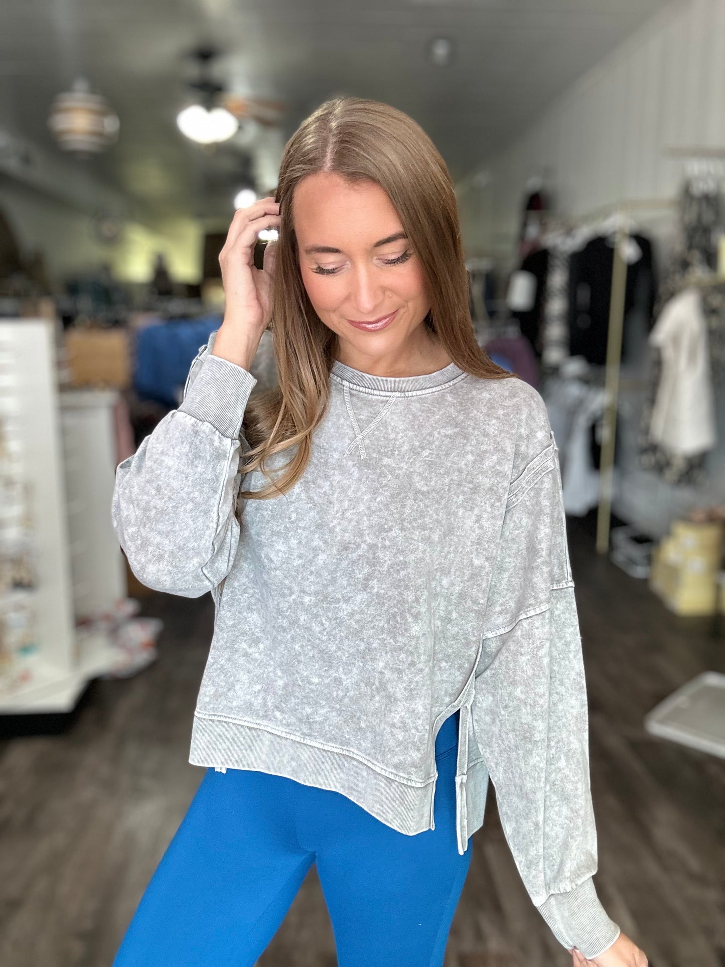 Keep It Going Washed Pullover (Grey)