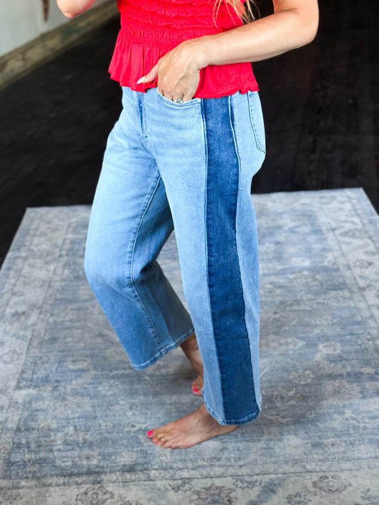 Heidi Two-Toned Barrel Jeans