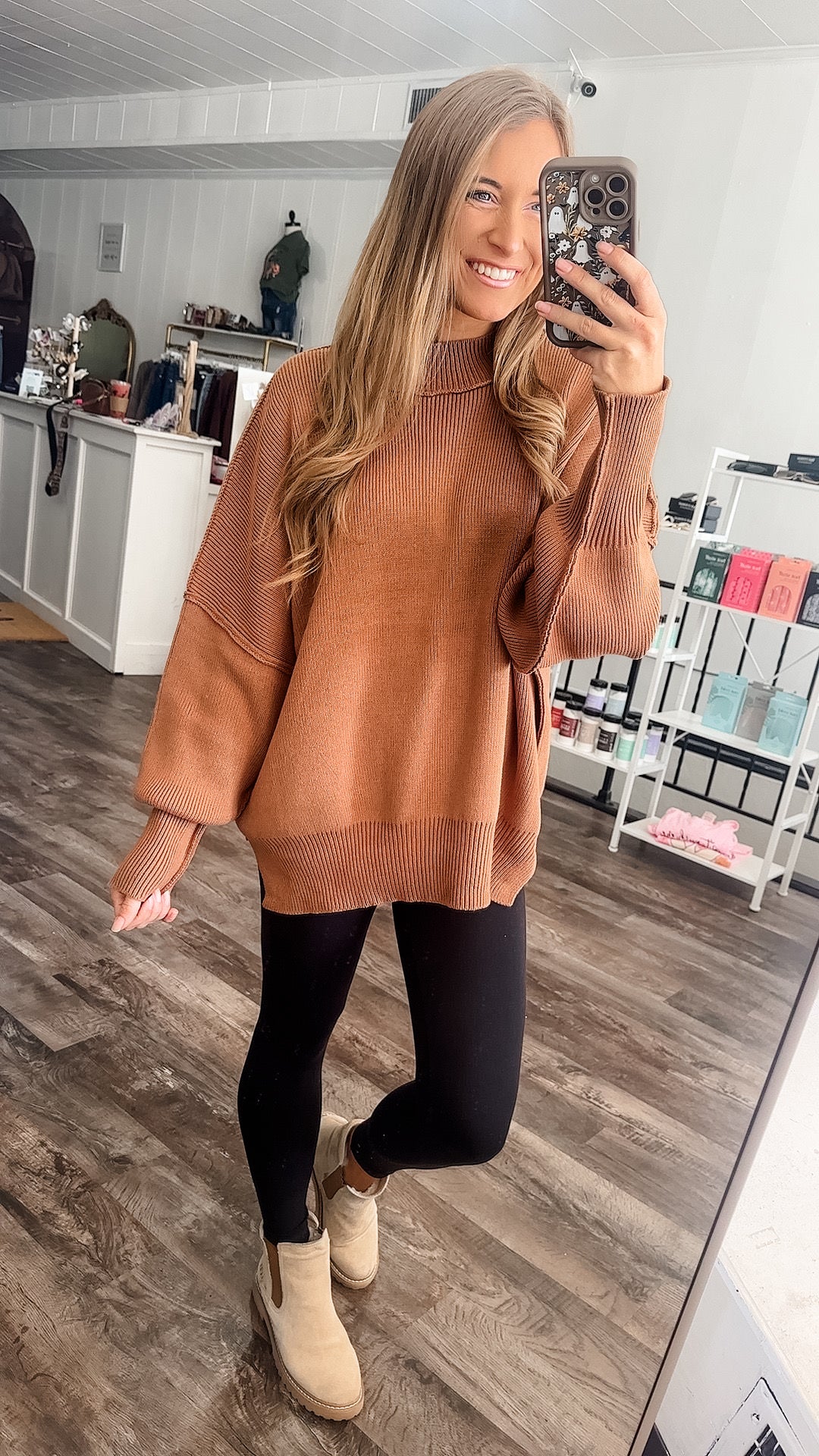 Daydreamer Oversized Mock Neck Sweater - Camel