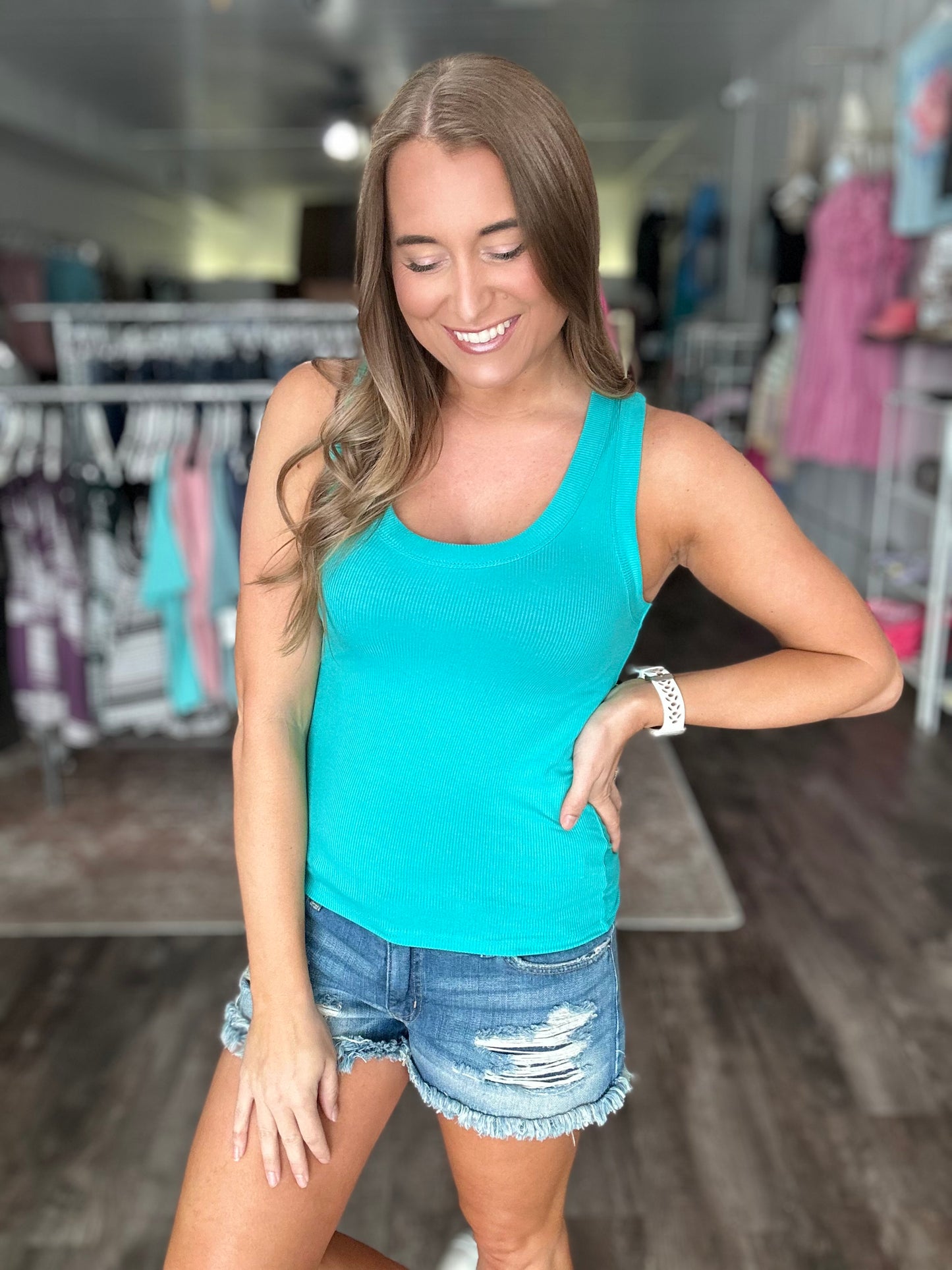 Take Control Ribbed Layering Tank -Jade