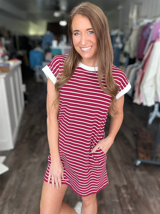 In Go Mode Striped Dress (Burgundy)