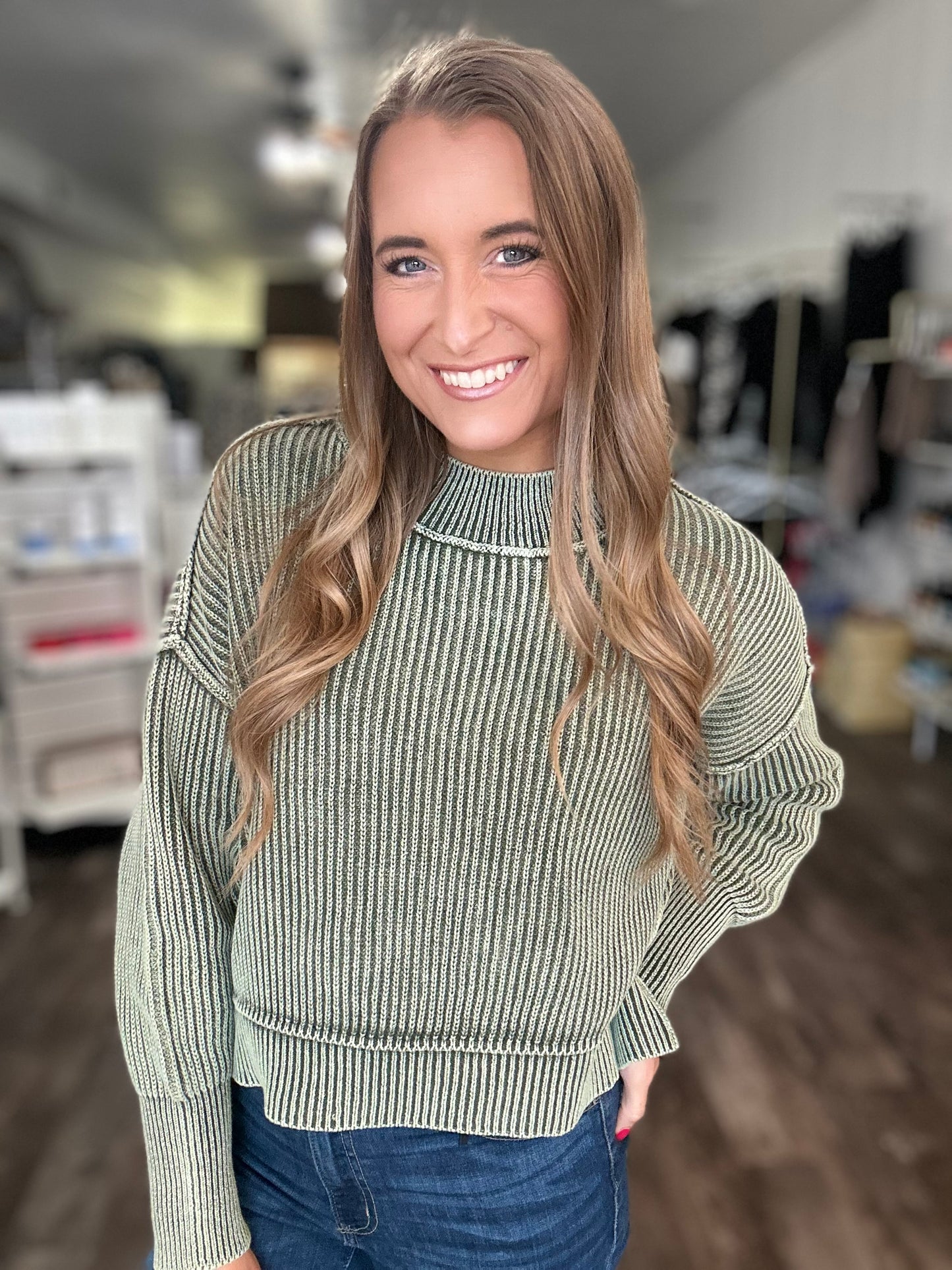 Drive Them Wild Ribbed Sweater - Washed Olive