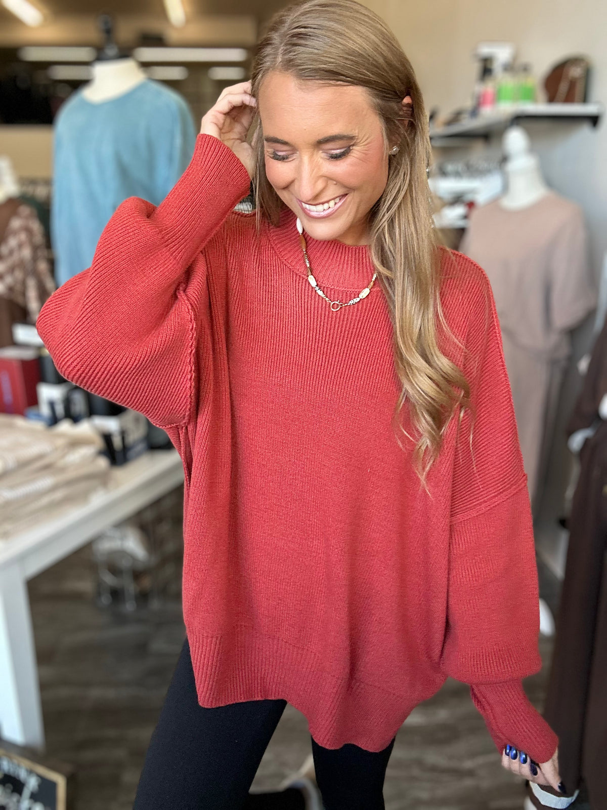 Daydreamer Oversized Mock Neck Sweater - Rust