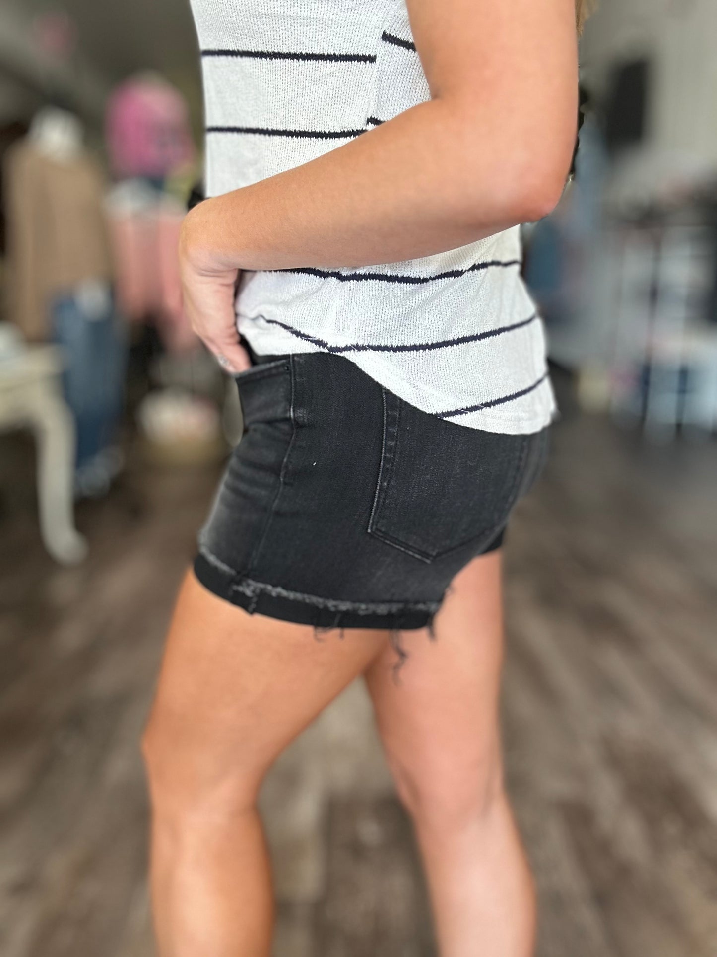 Rachel Black Fold Over Denim Shorts