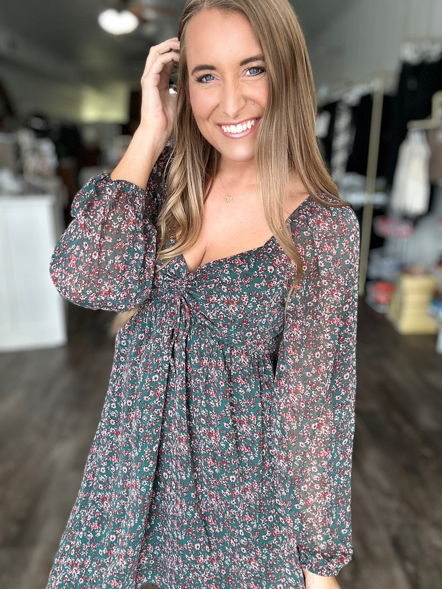 Twirl Me Around Floral Dress - Hunter Green