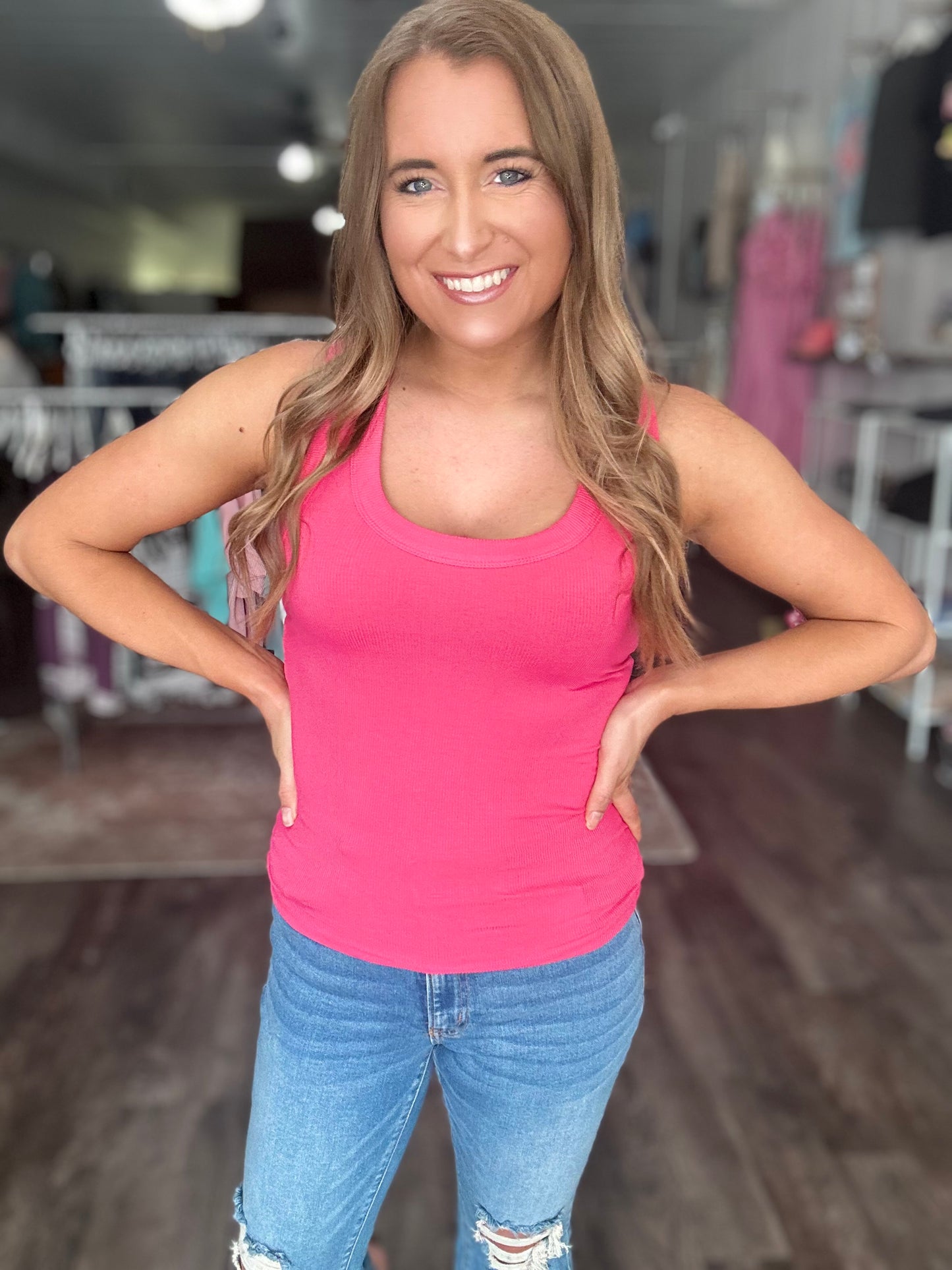 Take Control Ribbed Layering Tank - Hot Pink