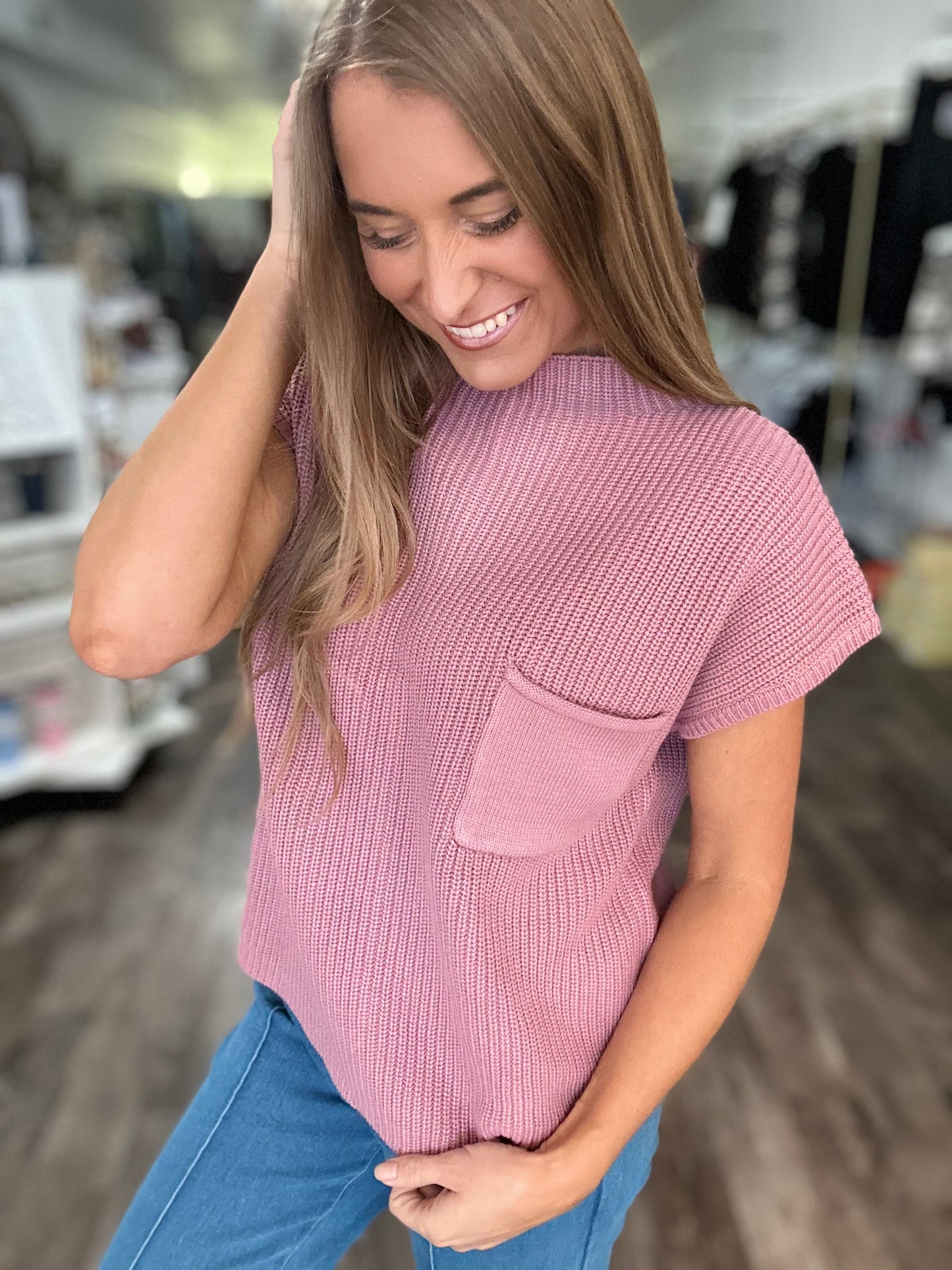 On My Mind Short Sleeve Sweater Top - Rose