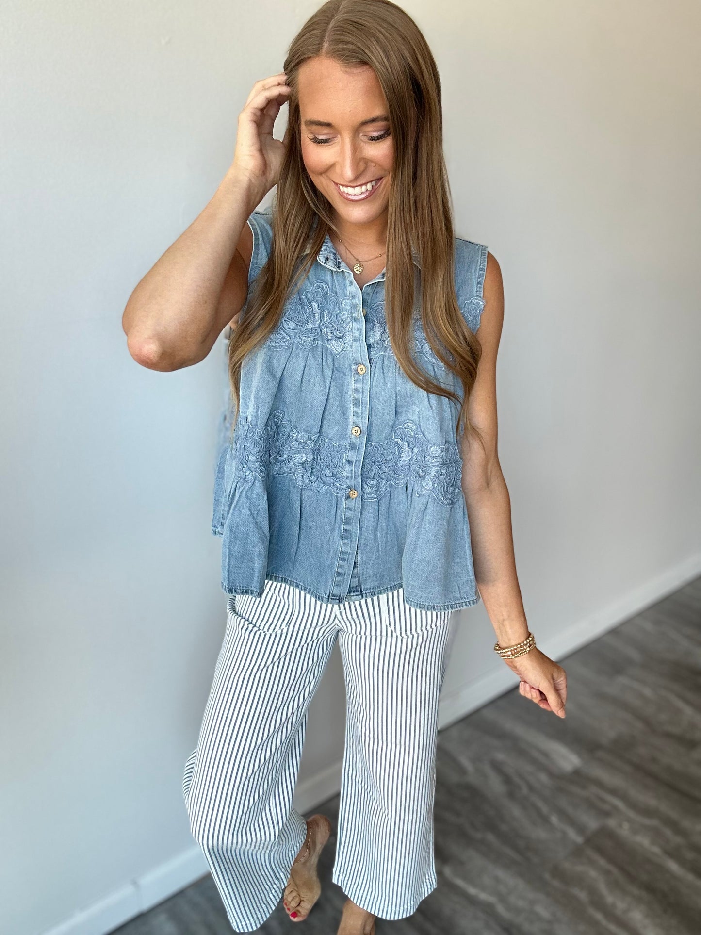 Hallie High Rise Pinstripe Cropped Denim ETA 7/27