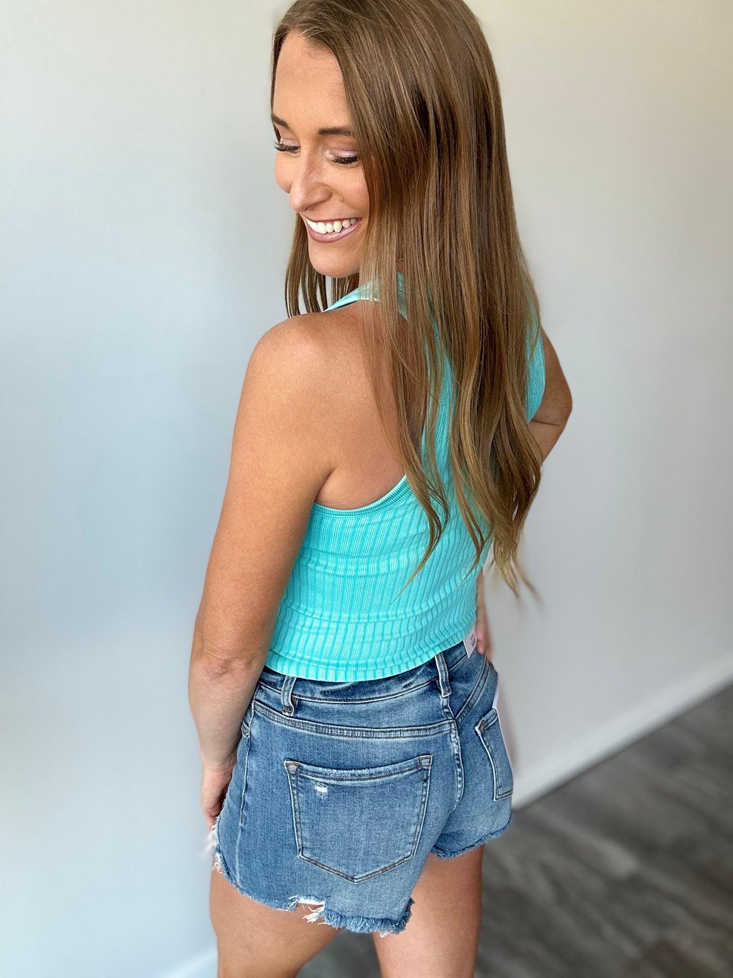 On The Town Ribbed Tank (Aqua)