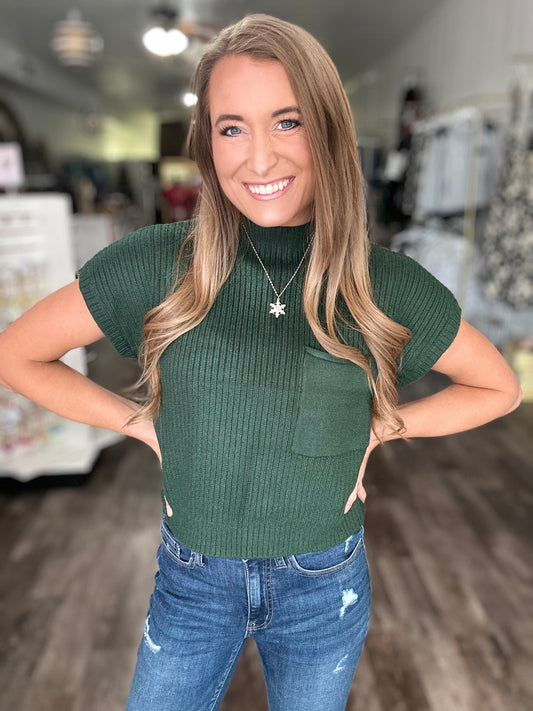 With Love Mock Neck Short Sleeve Sweater (Hunter)