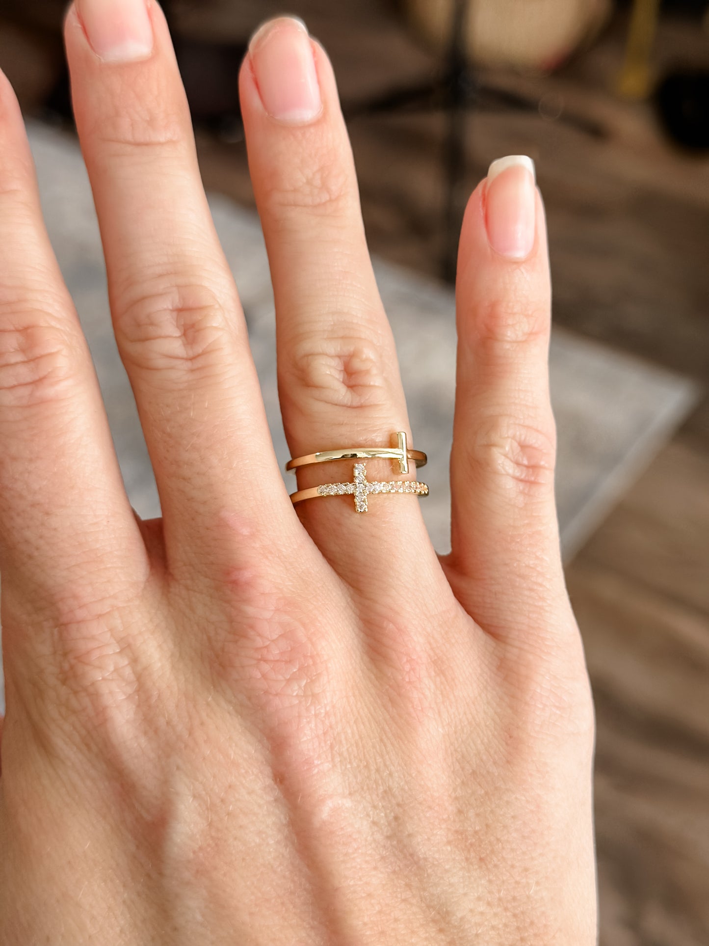 Adjustable Double Band Cross Ring