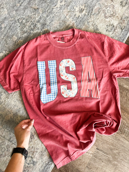 Oversized USA Graphic Tee (Crimson)