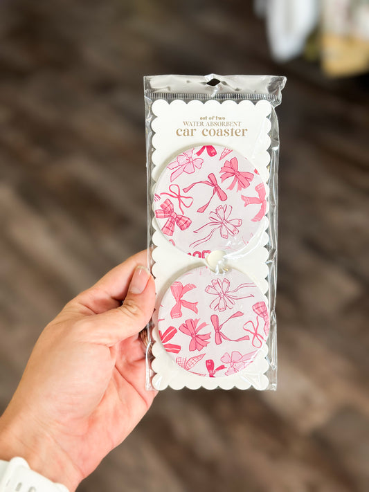 Pink Bow Stone Coaster Set