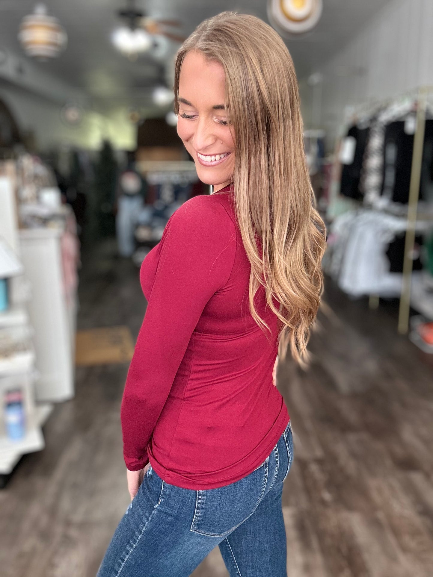 Keep It Chill Long Sleeve V-Neck (Cabernet)