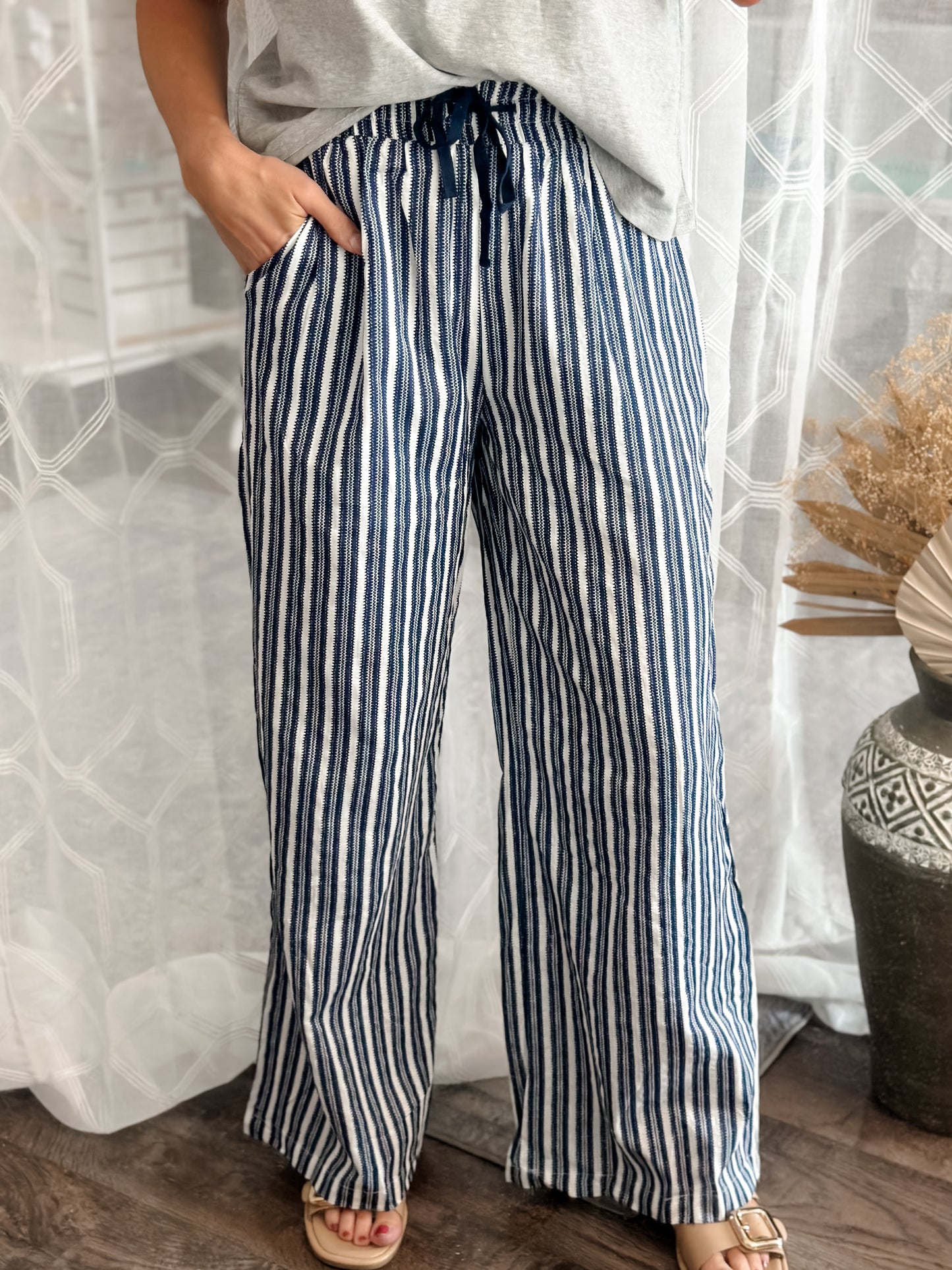 Carry On Striped Linen Style Pants