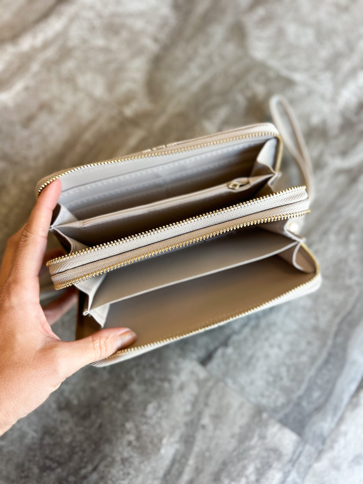 Sherrie Double Zipper Wallet (Beige)