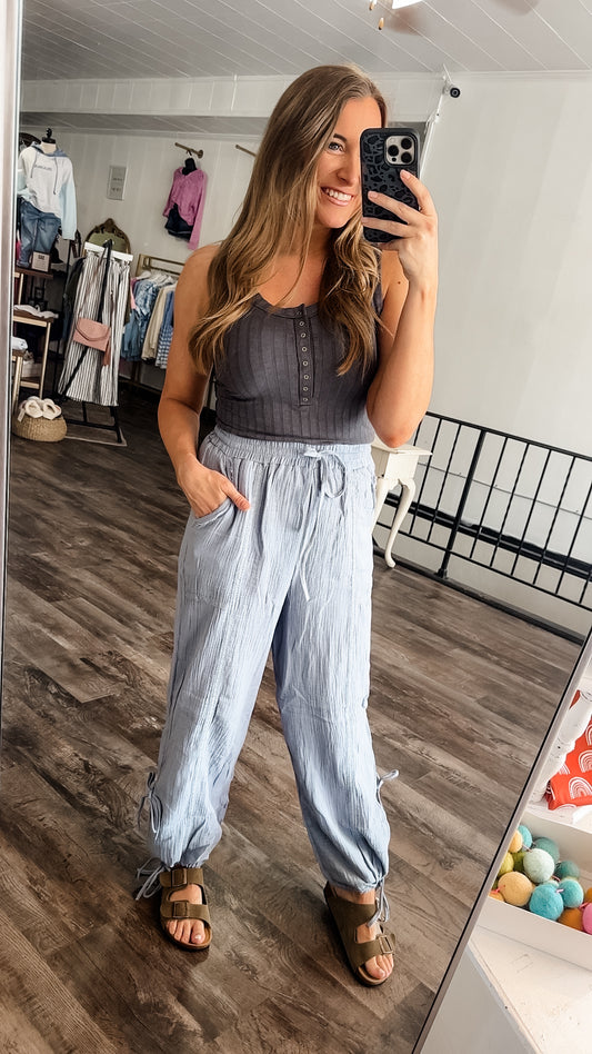 Whimsy Days Linen Pants - Denim Blue