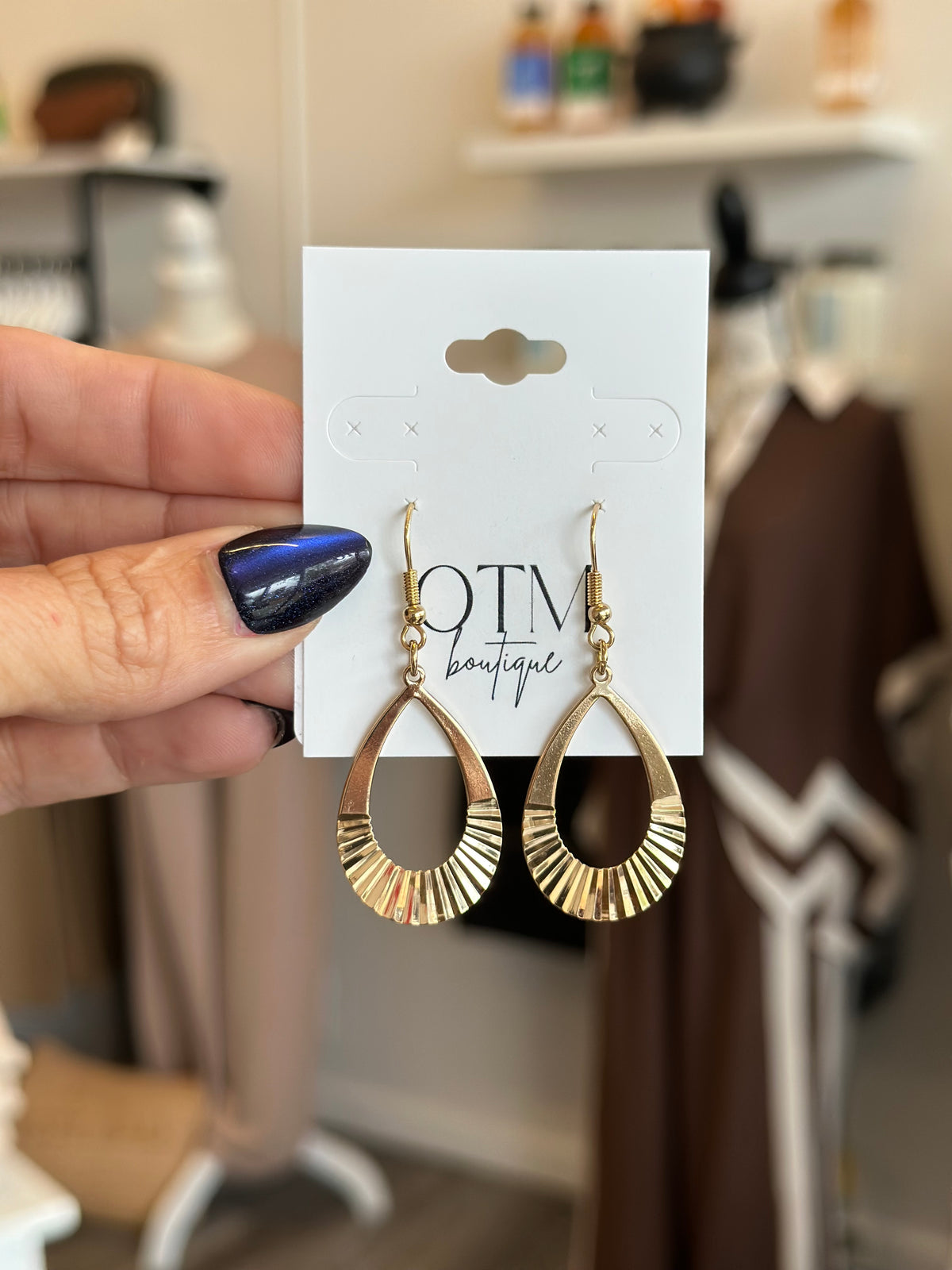 Gold Rigid Teardrop Earrings