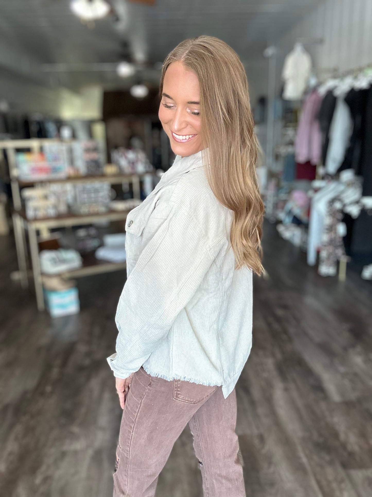 Into You Corded Shacket - Beige