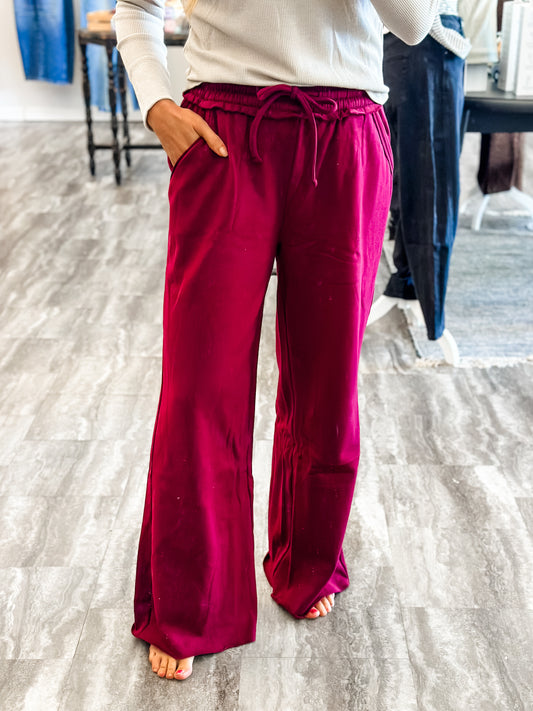 Too Cozy Fleece Sweatpants (Burgundy)