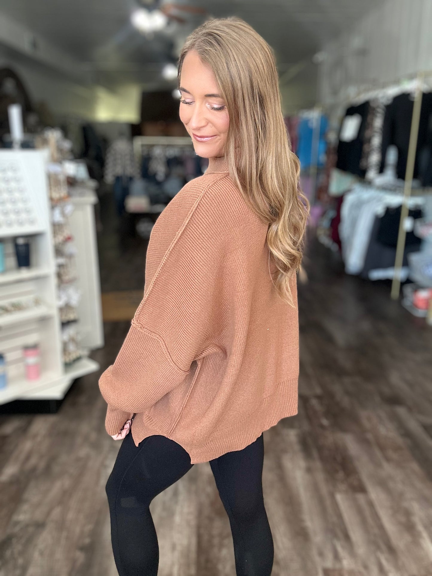 Daydreamer Oversized Mock Neck Sweater - Camel