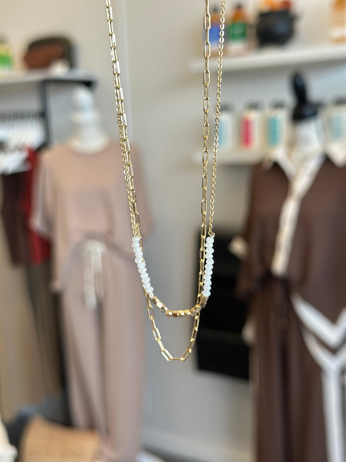 Dainty Beaded Gold Layered Necklace