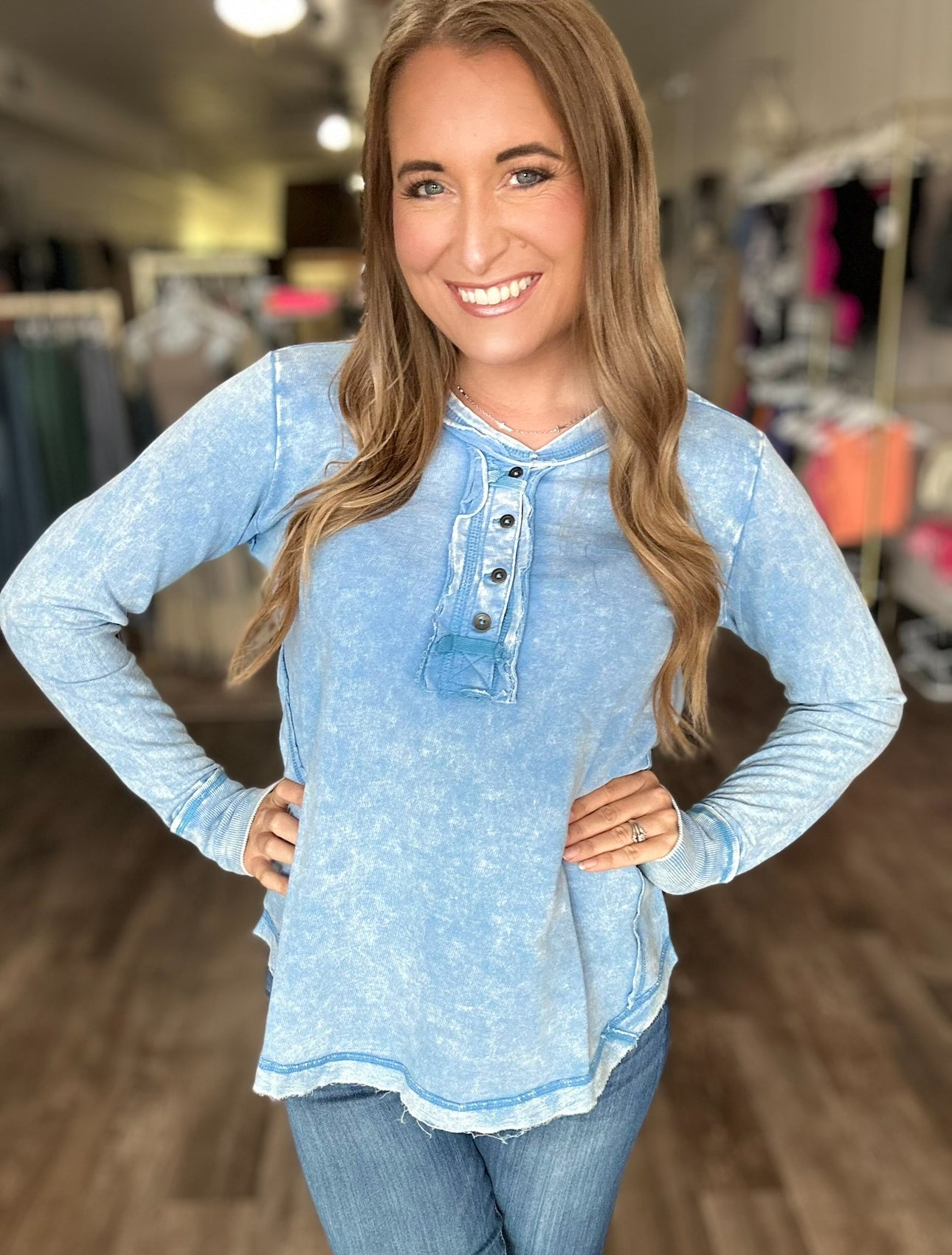 Know It All Henley Top - Blue