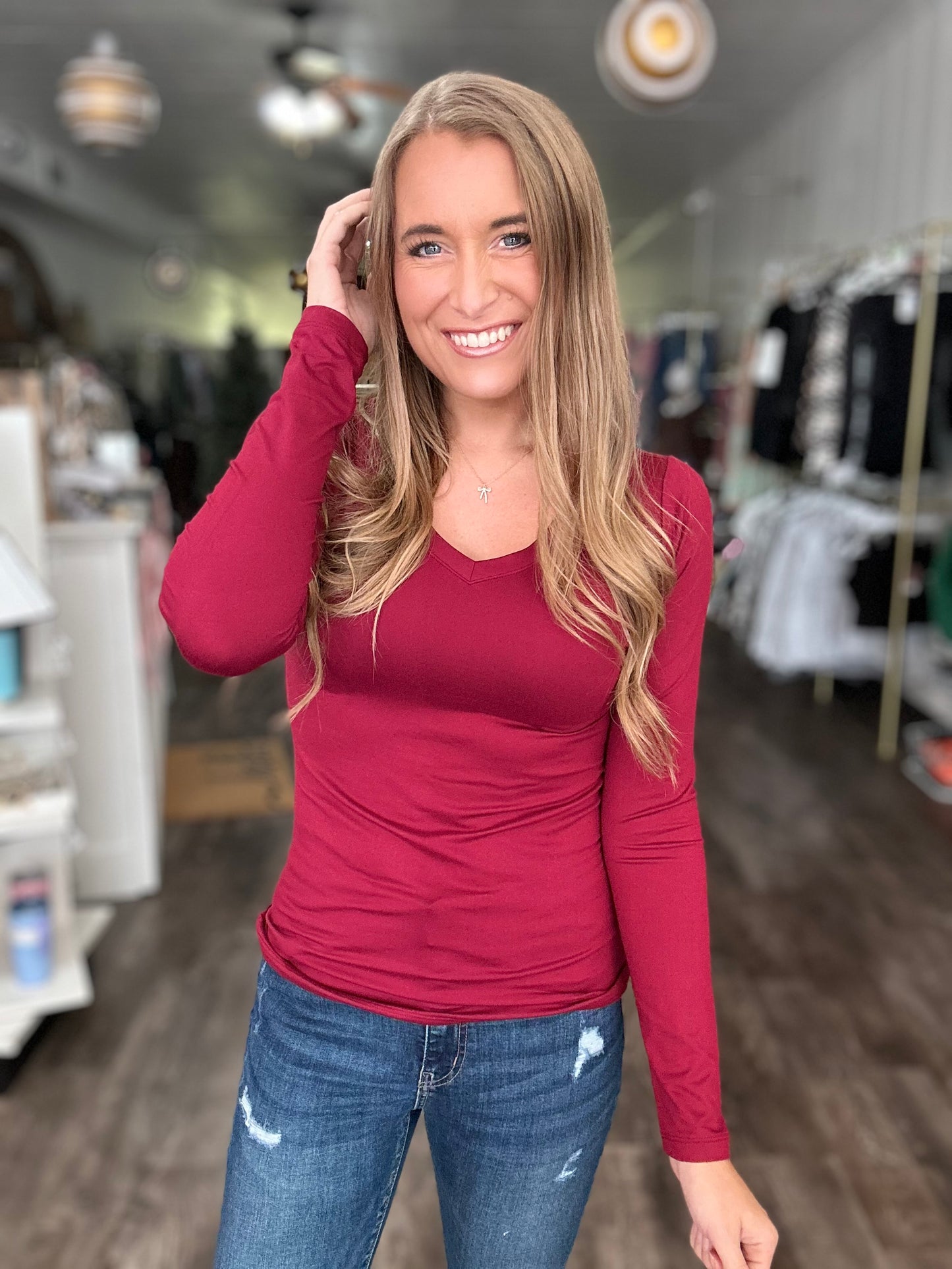 Keep It Chill Long Sleeve V-Neck (Cabernet)