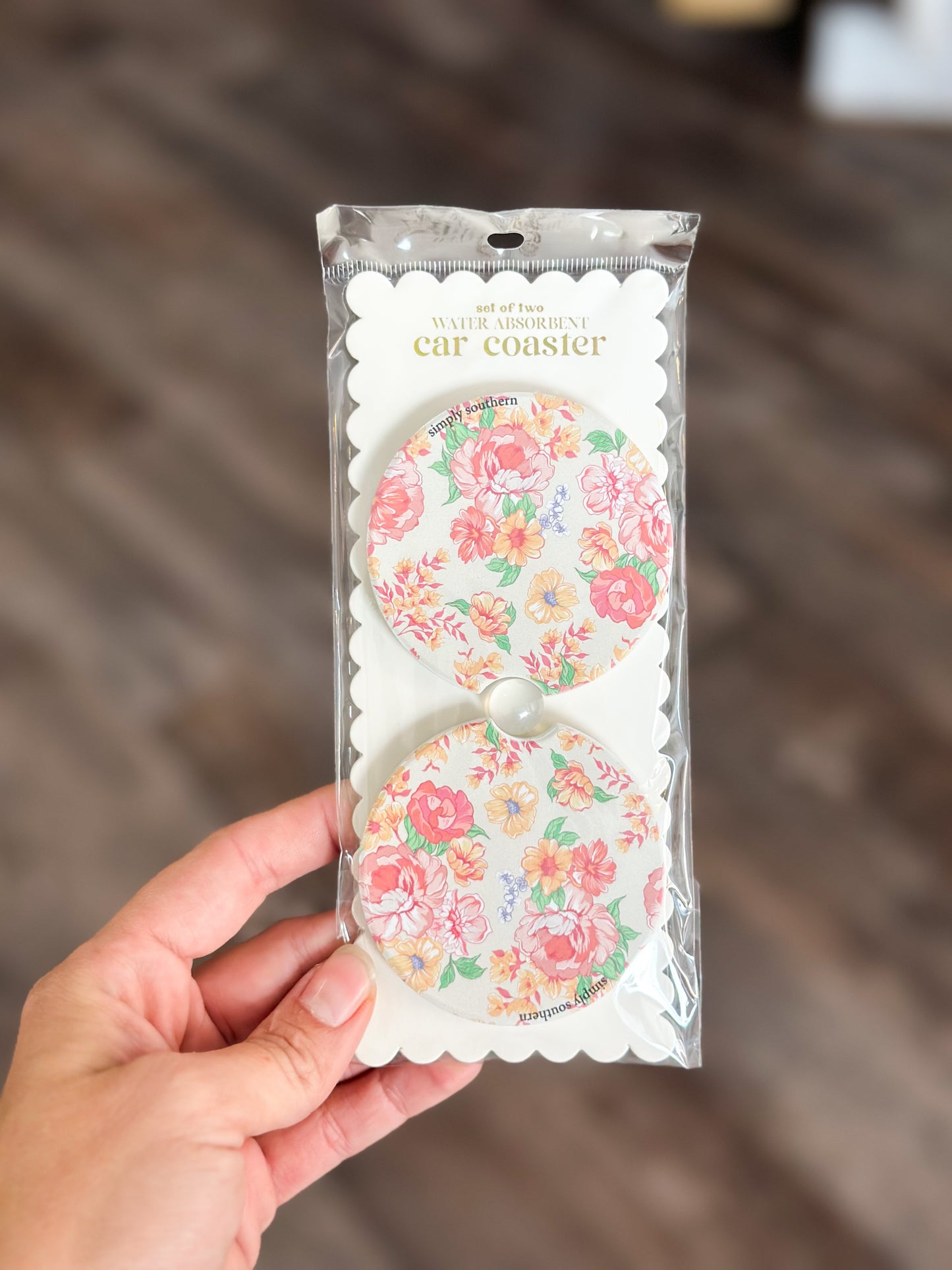 Pink Floral Stone Coaster Set