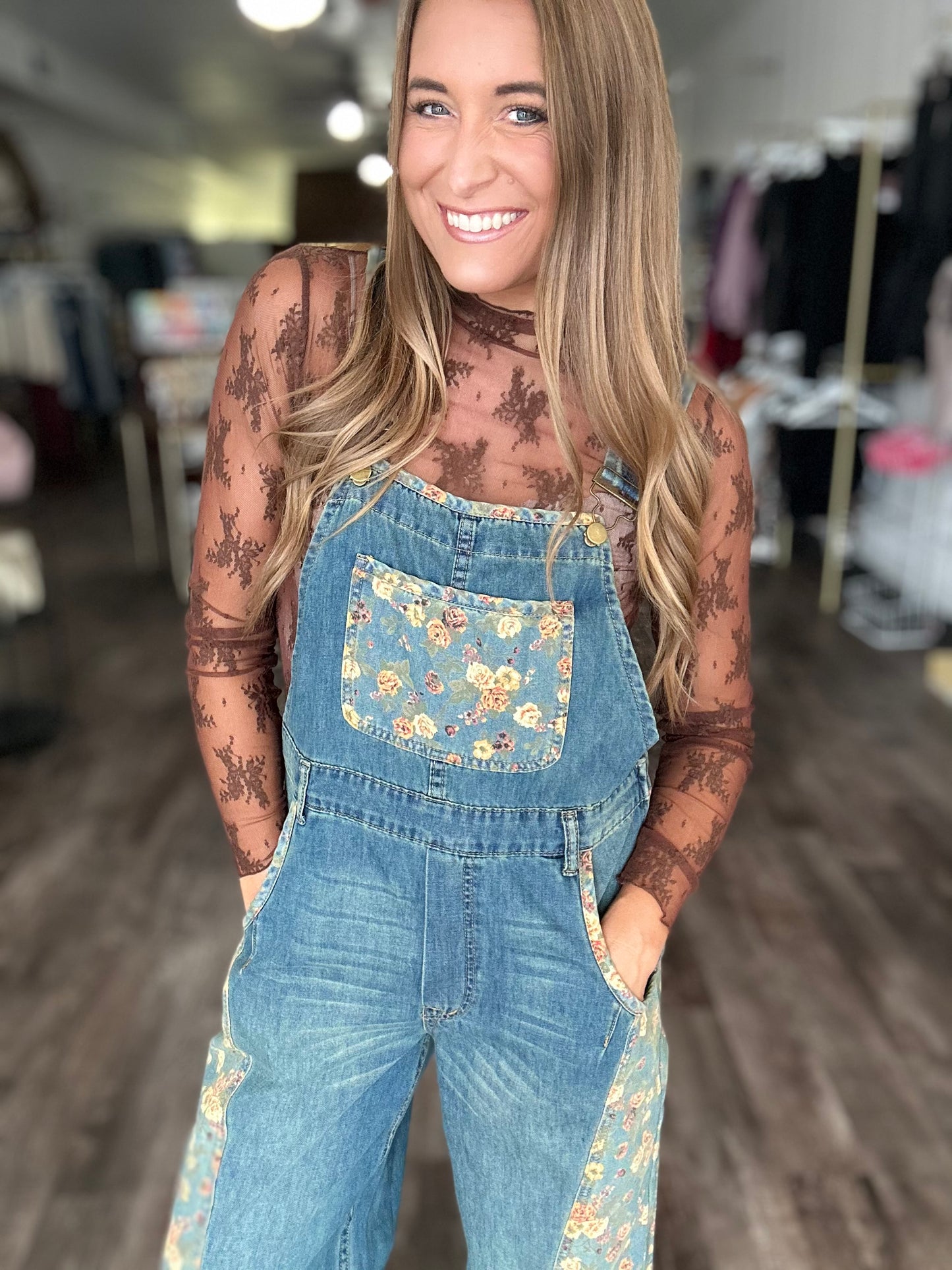 RESTOCK Wild Soul Floral Denim Overalls