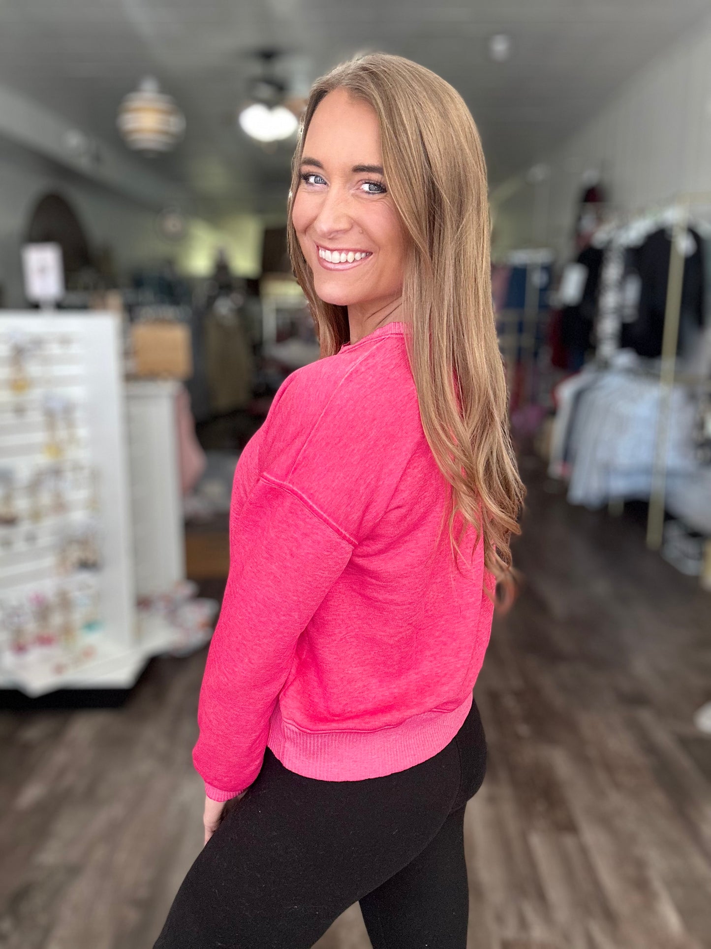 Keeping Up Washed Pullover - Hot Pink