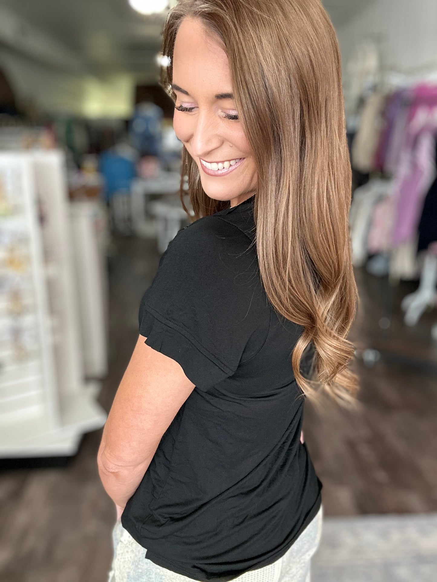 Little Bit of Luck Relaxed V-Neck (Black)