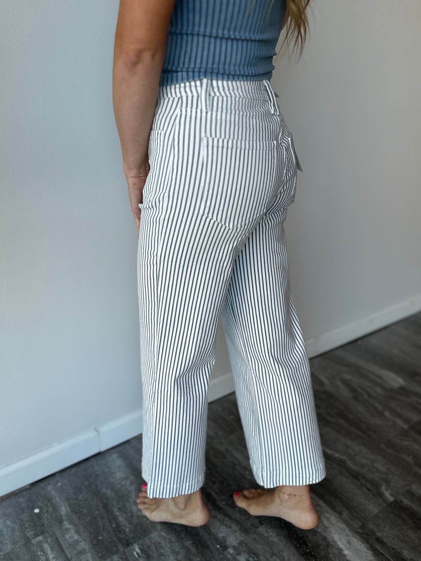Hallie High Rise Pinstripe Cropped Denim ETA 7/27