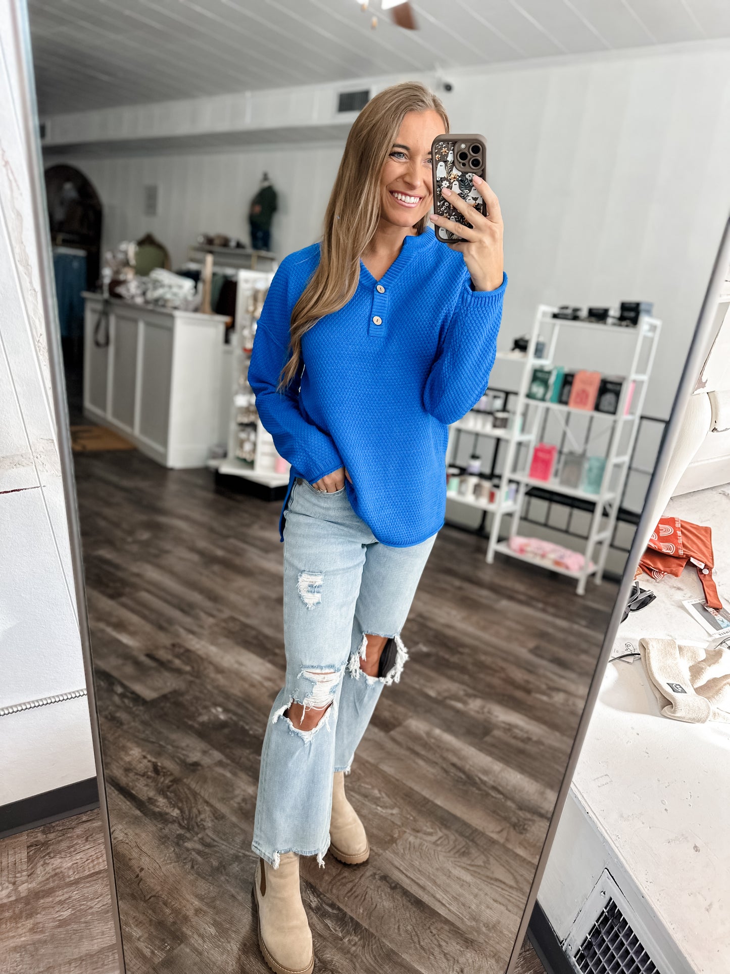 Falling For Comfort Knit Top - Blue