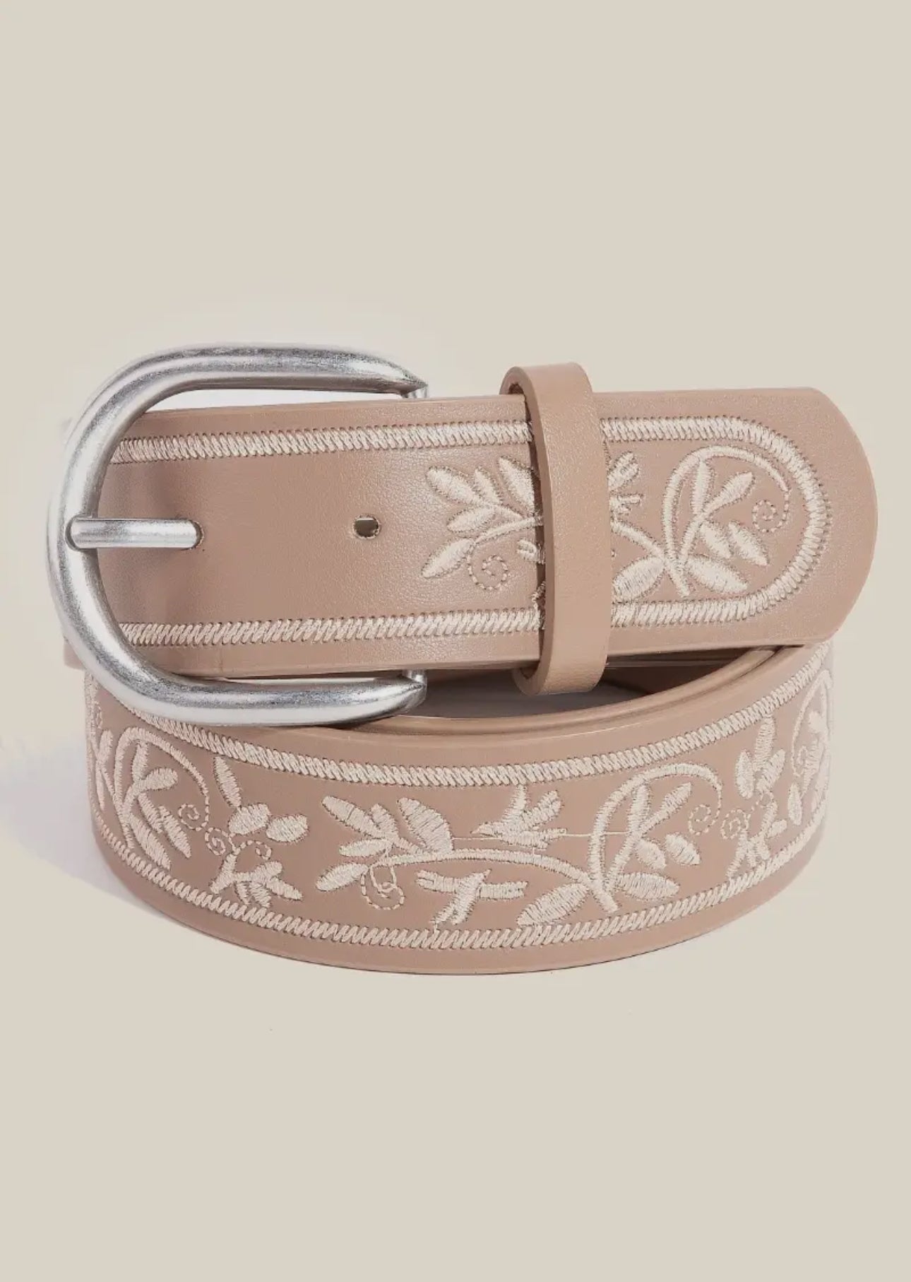 RESTOCK Floral Embroidered Belt - Tan