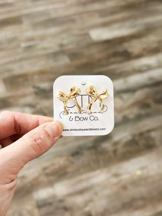 Ruffled Bow Earrings - Gold
