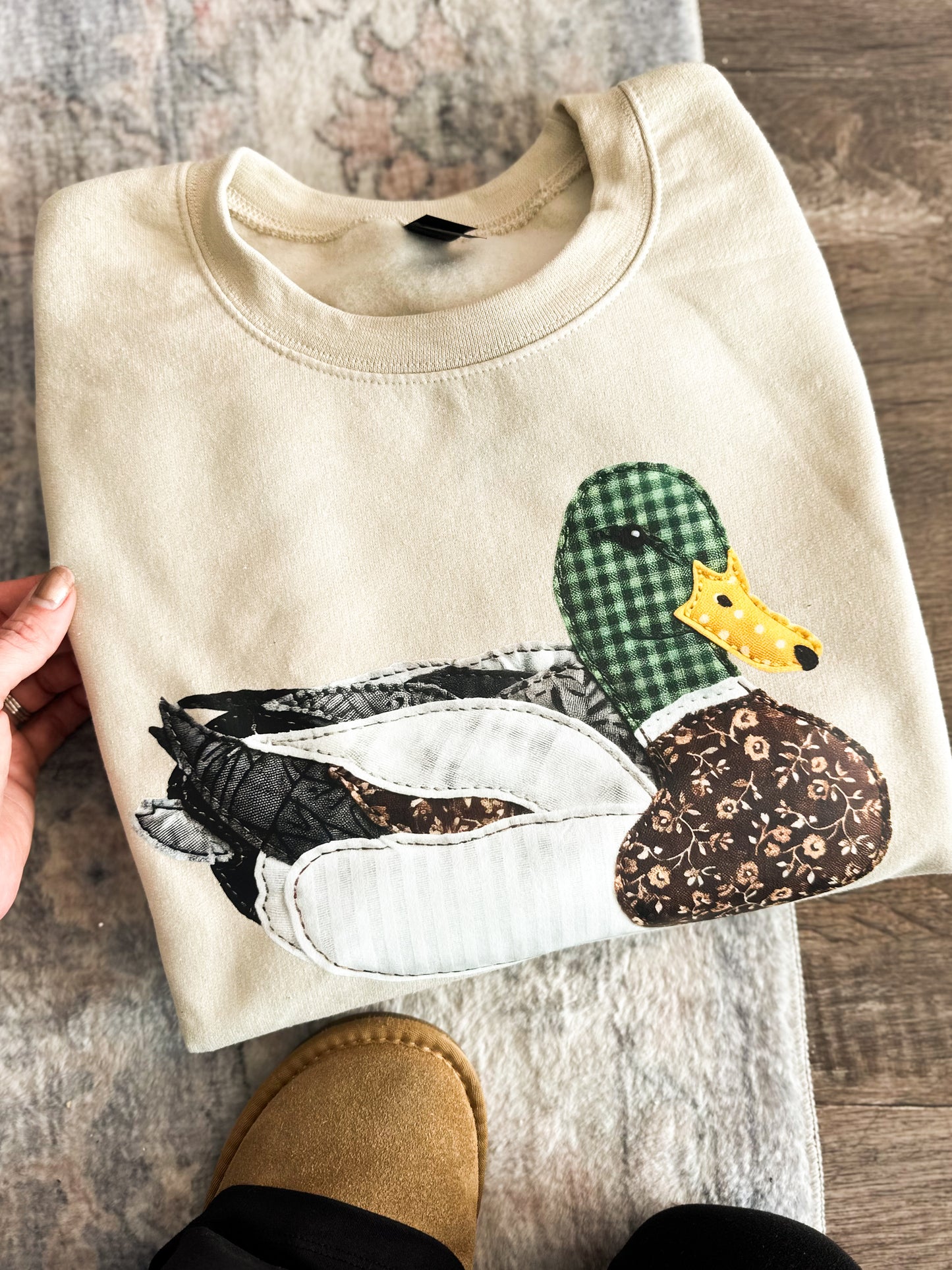 Faux Patchwork Mallard Duck Graphic Crew