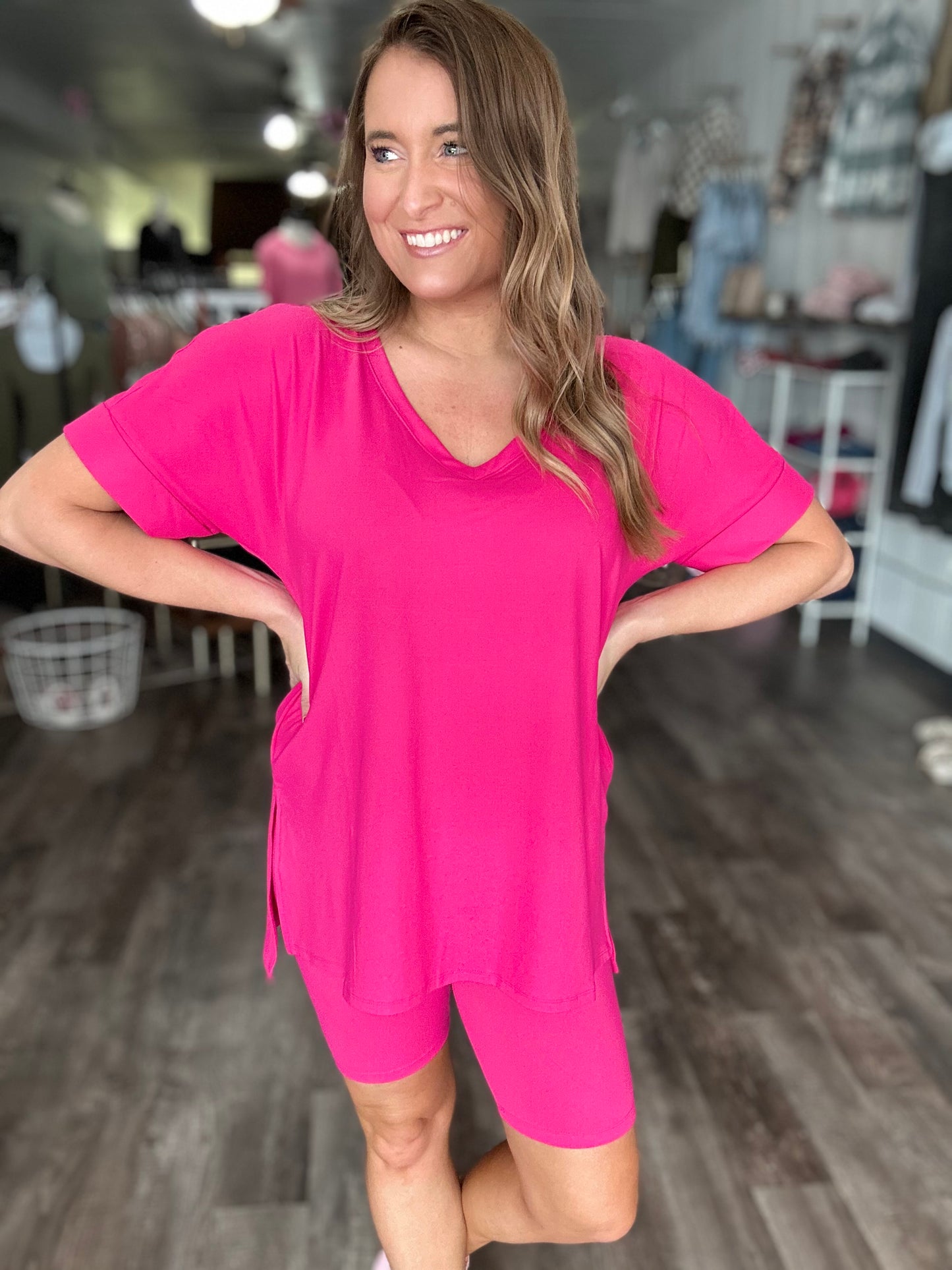 Have It Your Way Biker Shorts Set - Hot Pink