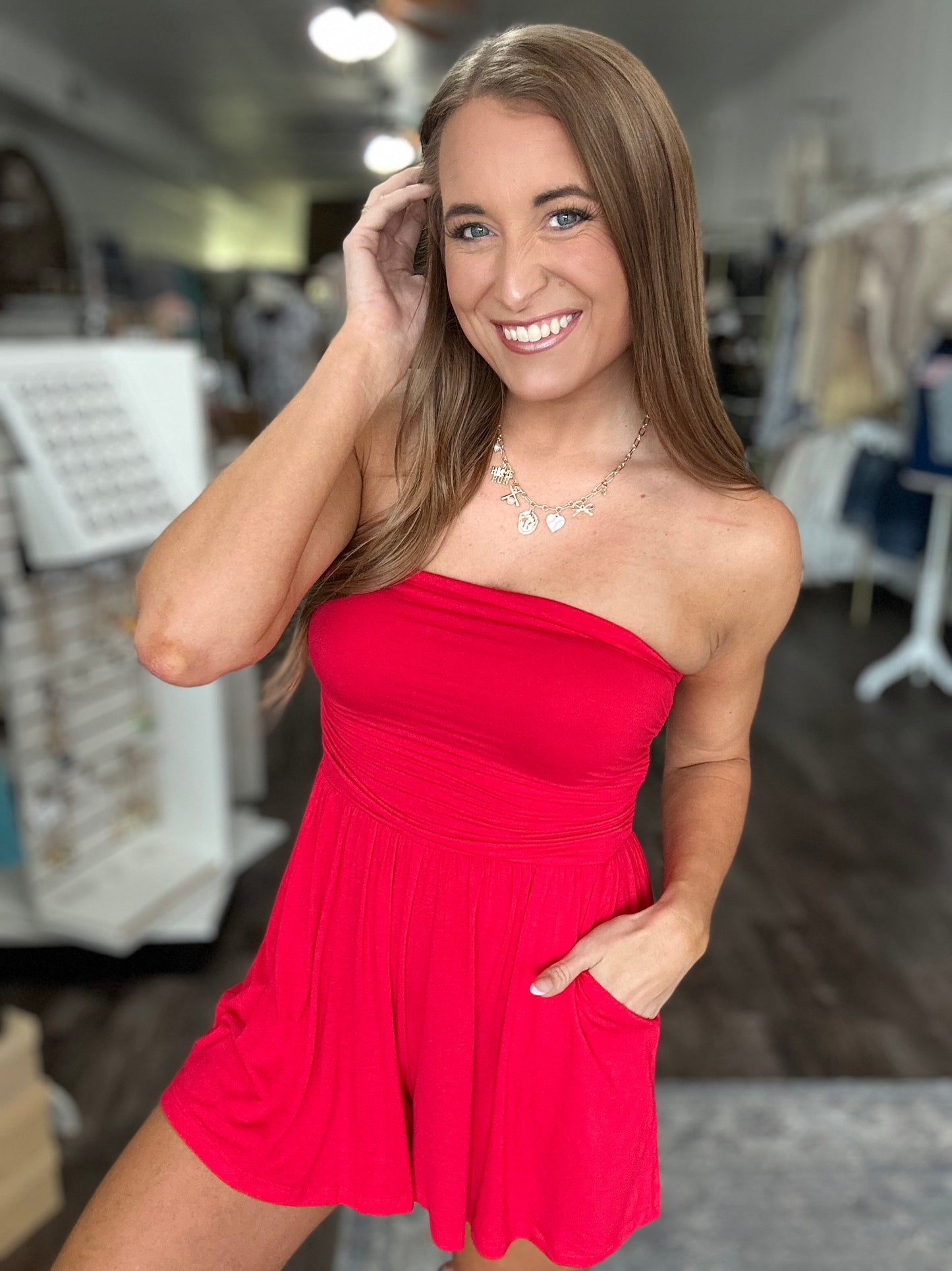 Endless Effort Strapless Romper (Red)
