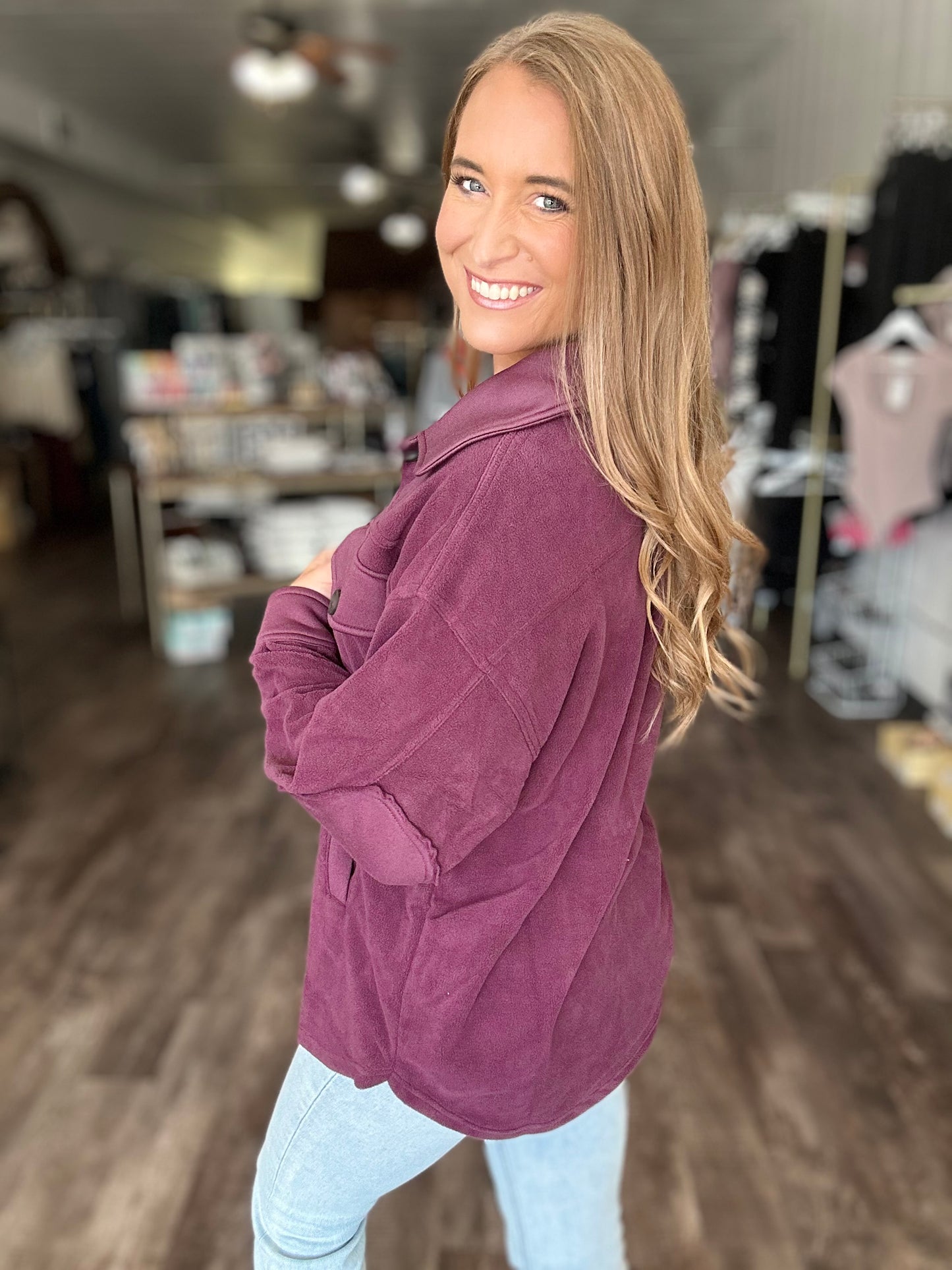 Sweet Love Fleece Shacket - Deep Purple