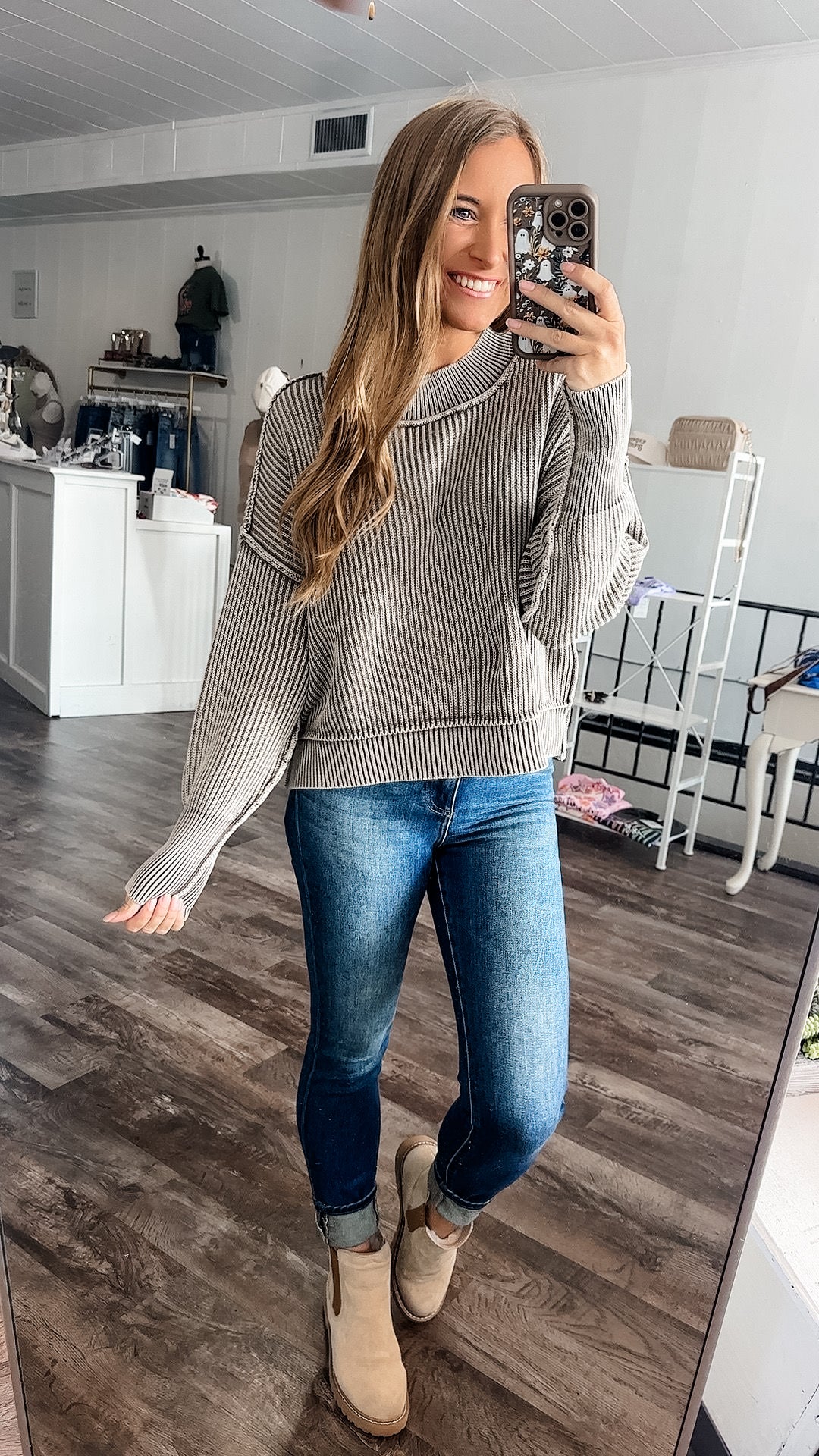 RESTOCK Drive Them Wild Ribbed Sweater - Washed Mocha