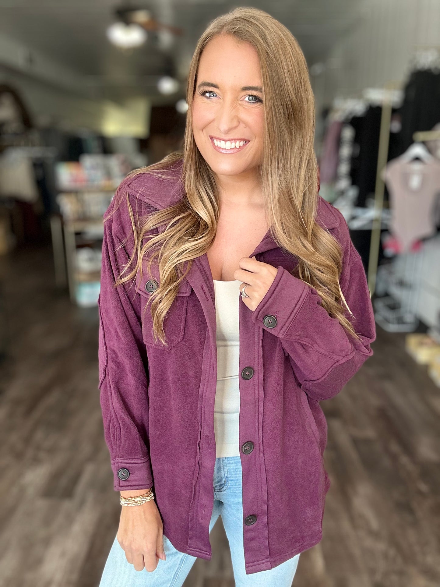 Sweet Love Fleece Shacket - Deep Purple