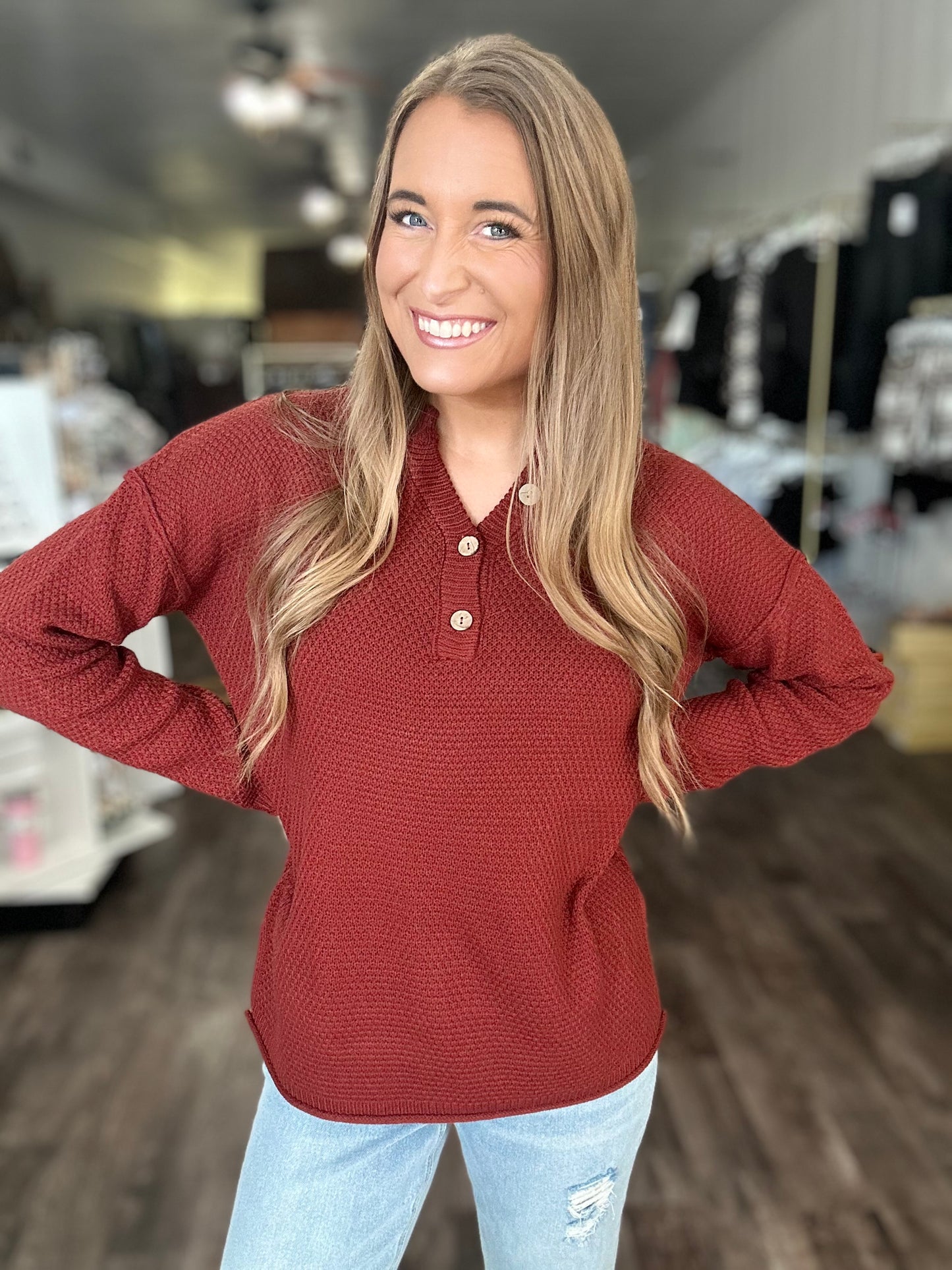 Falling For Comfort Knit Top - Rust
